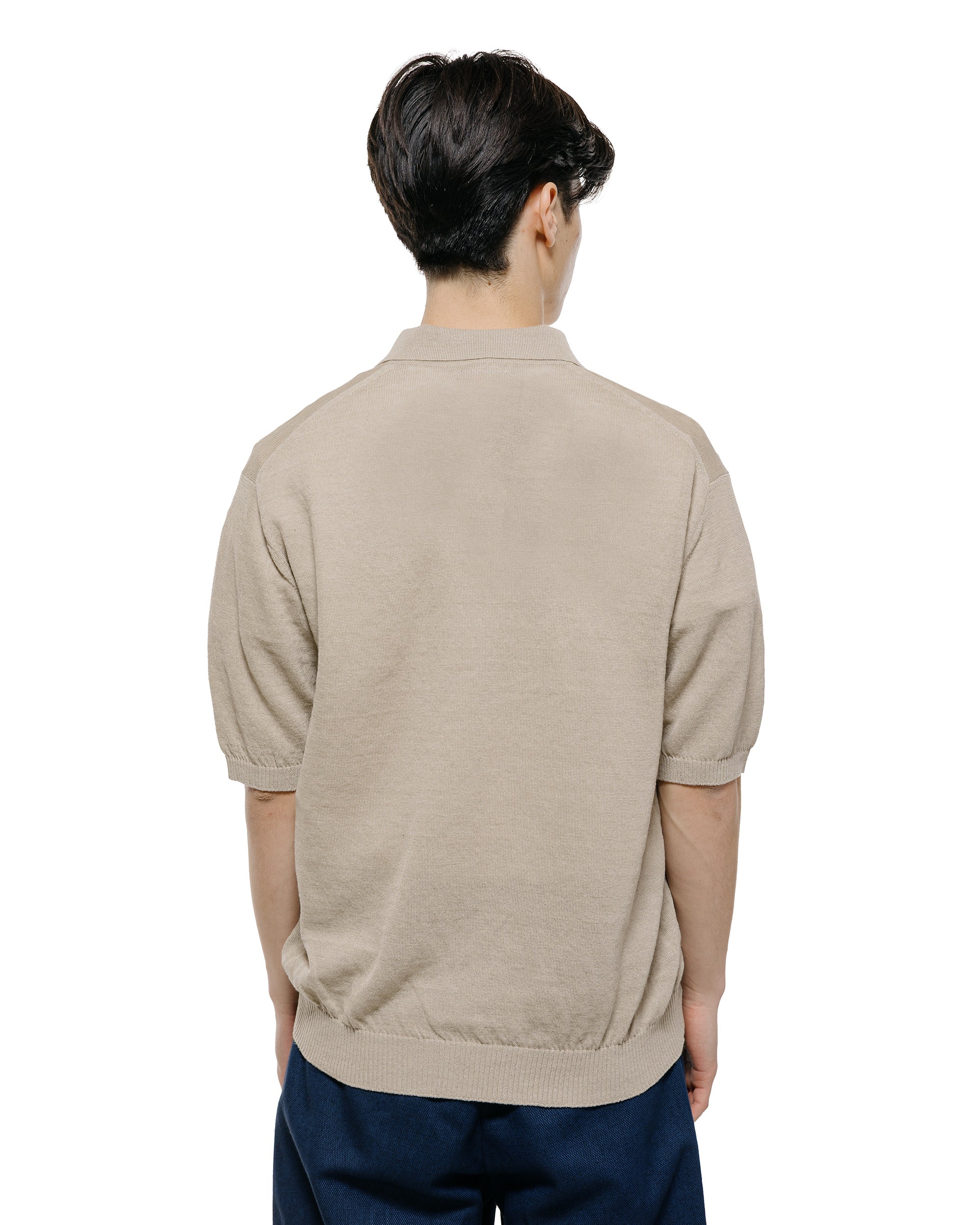 Beams Plus Knit Polo Hemp Light Grey - Image 3