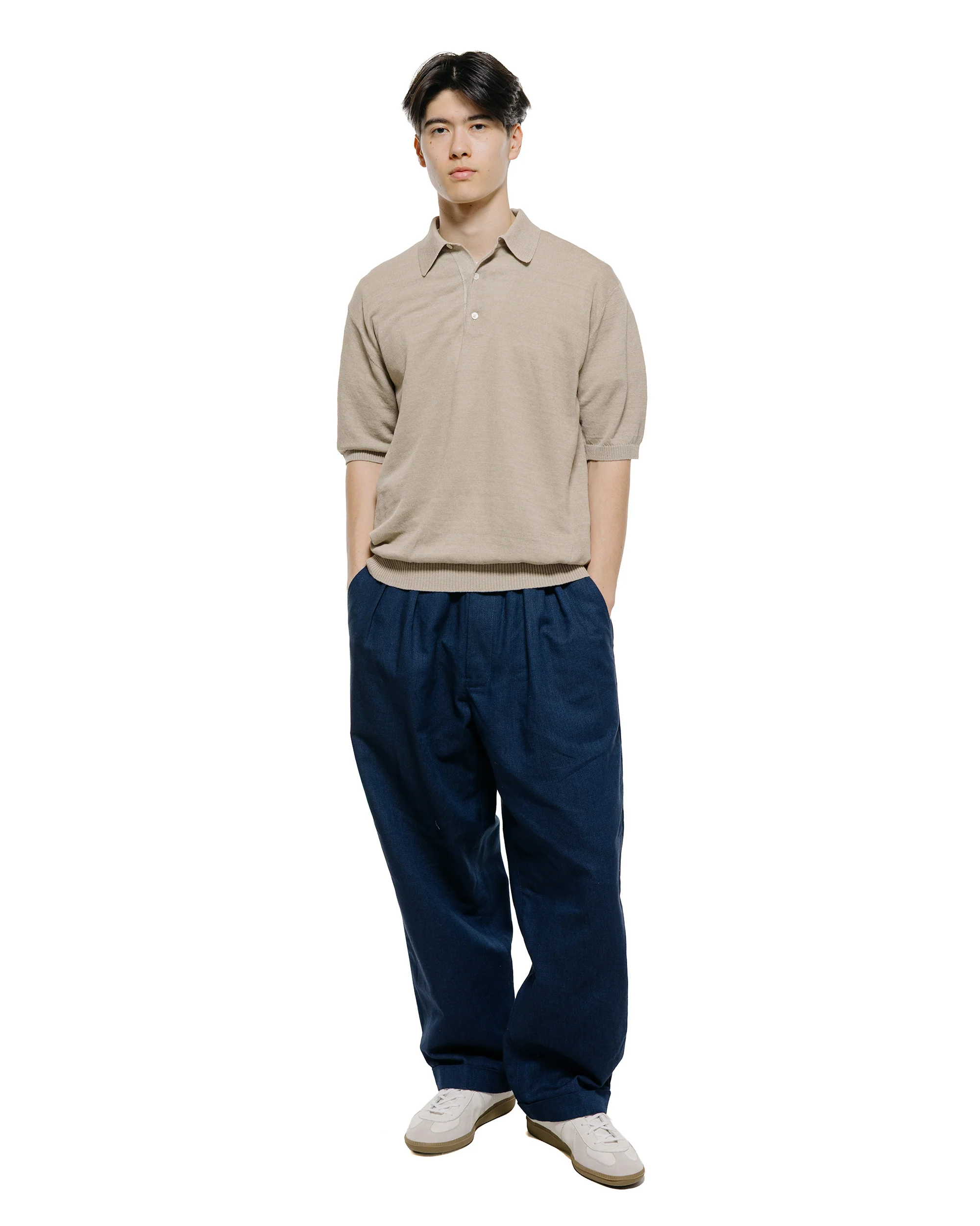 Beams Plus Knit Polo Hemp Light Grey - Image 4