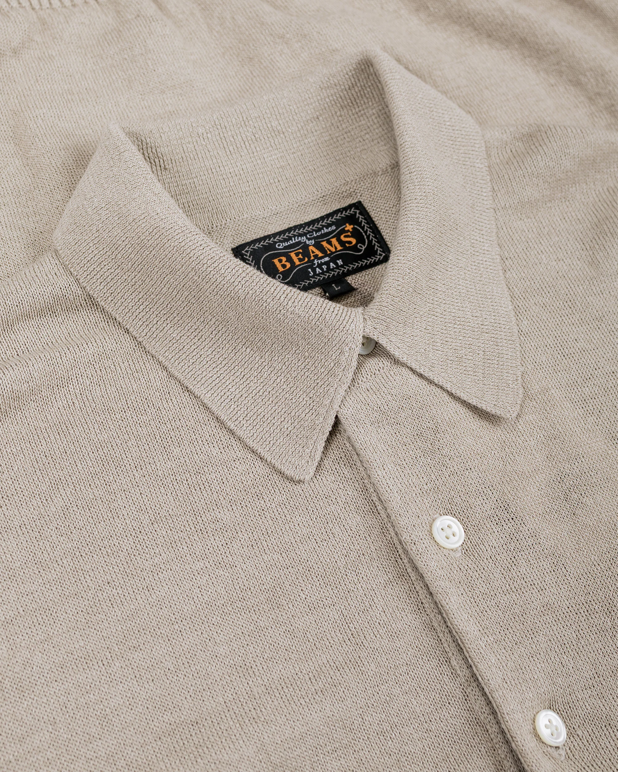 Beams Plus Knit Polo Hemp Light Grey - Image 5