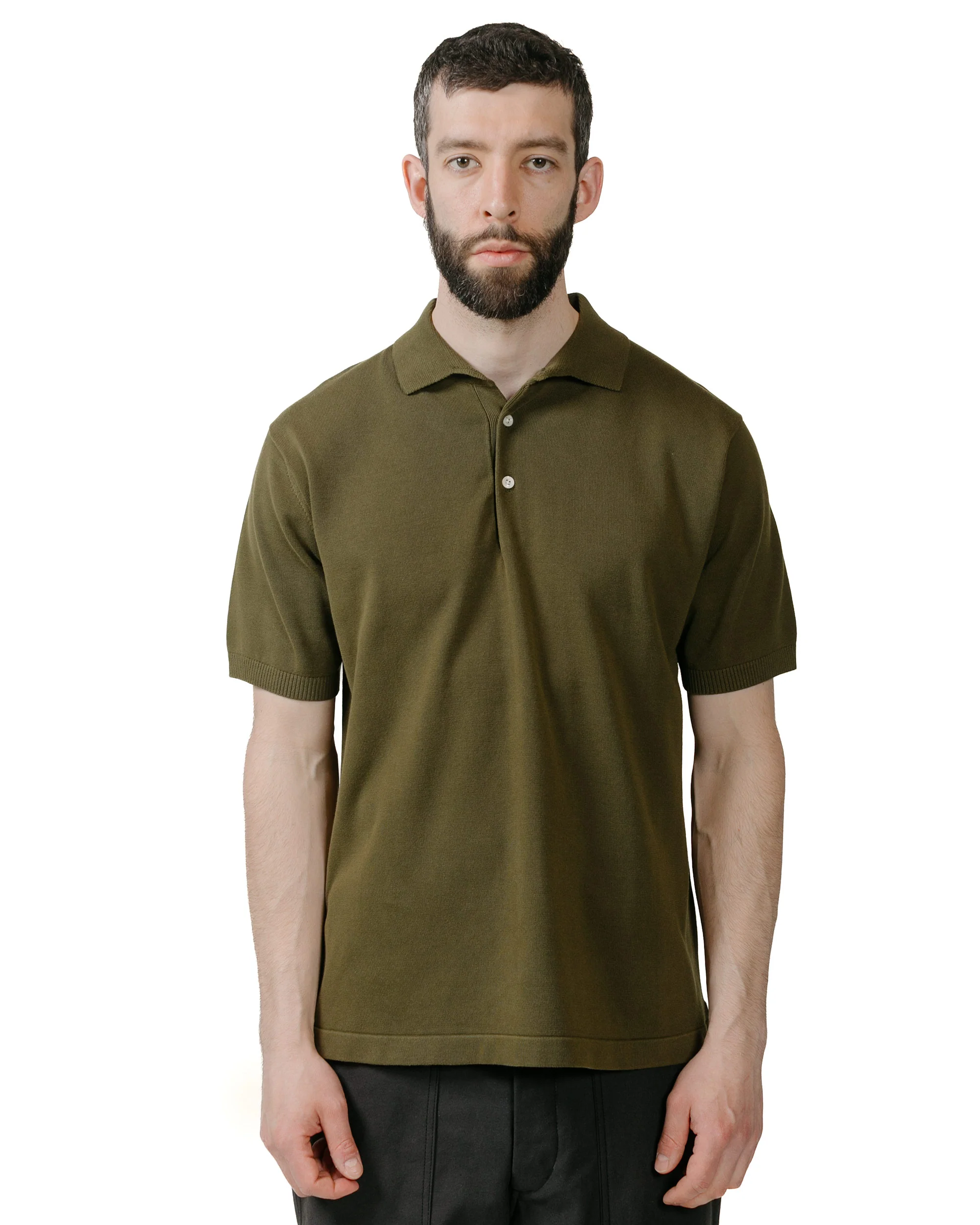 Beams Plus Knit Polo Solid 12G Green - Image 2