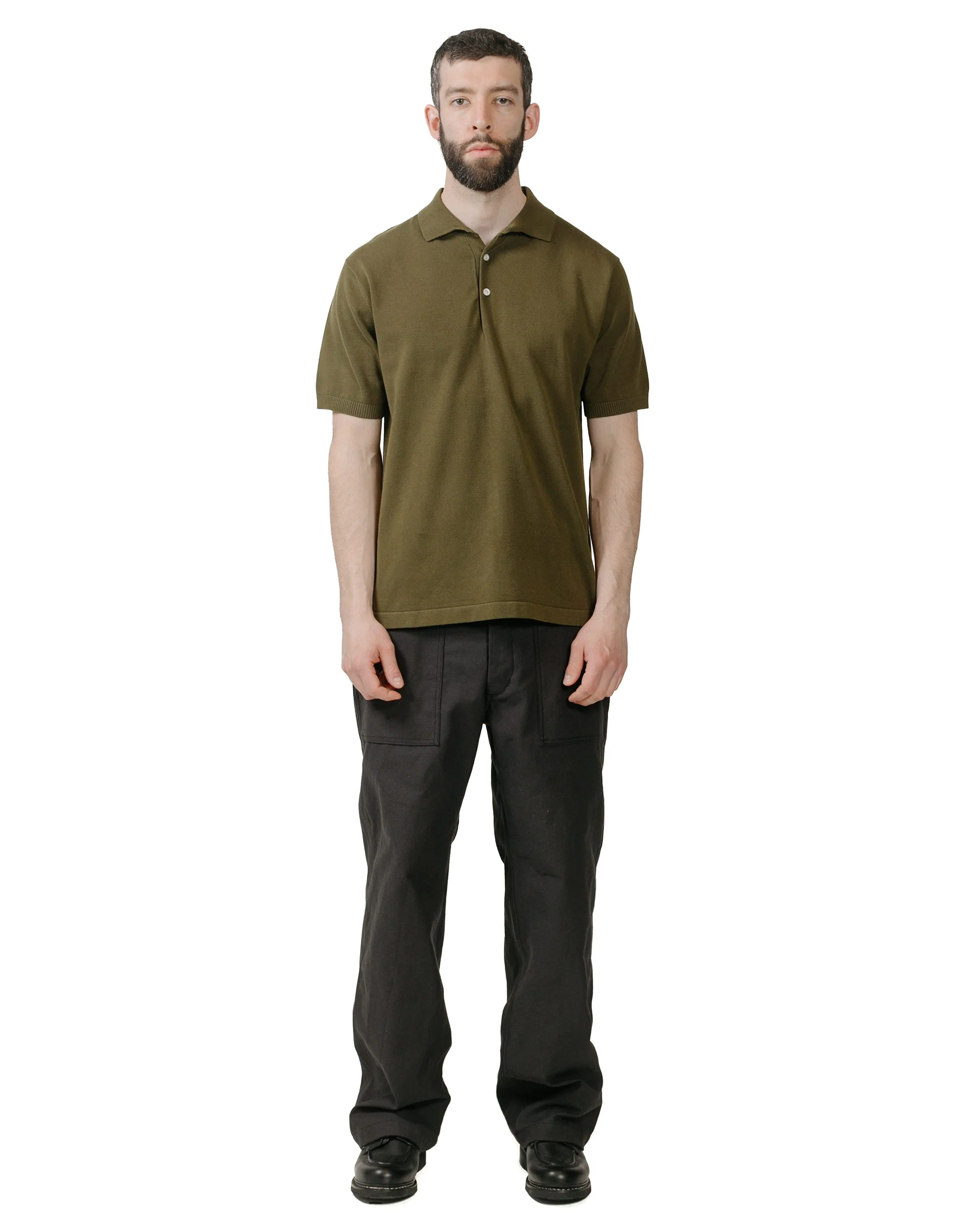 Beams Plus Knit Polo Solid 12G Green - Image 4