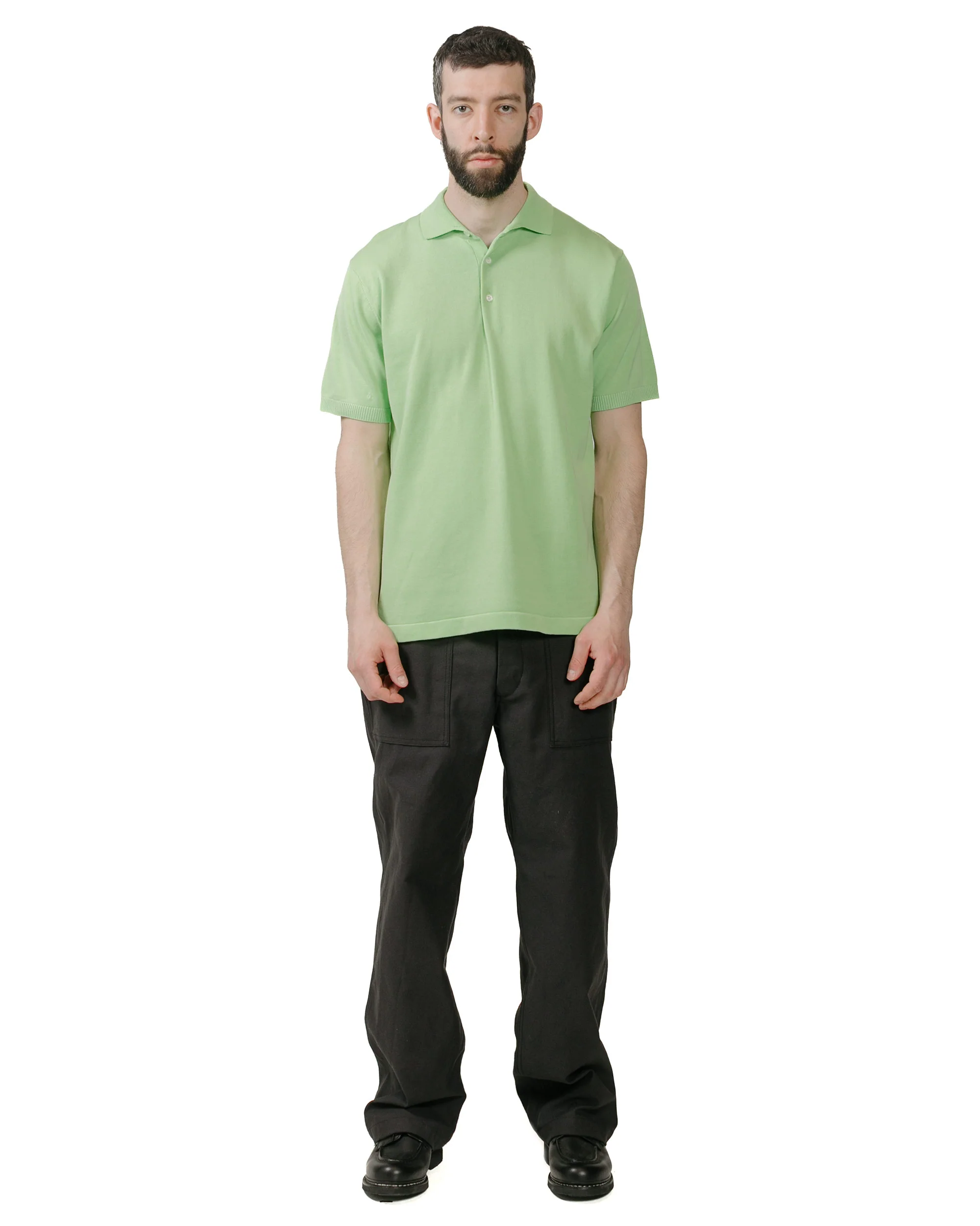Beams Plus Knit Polo Solid 12G Light Green - Image 4