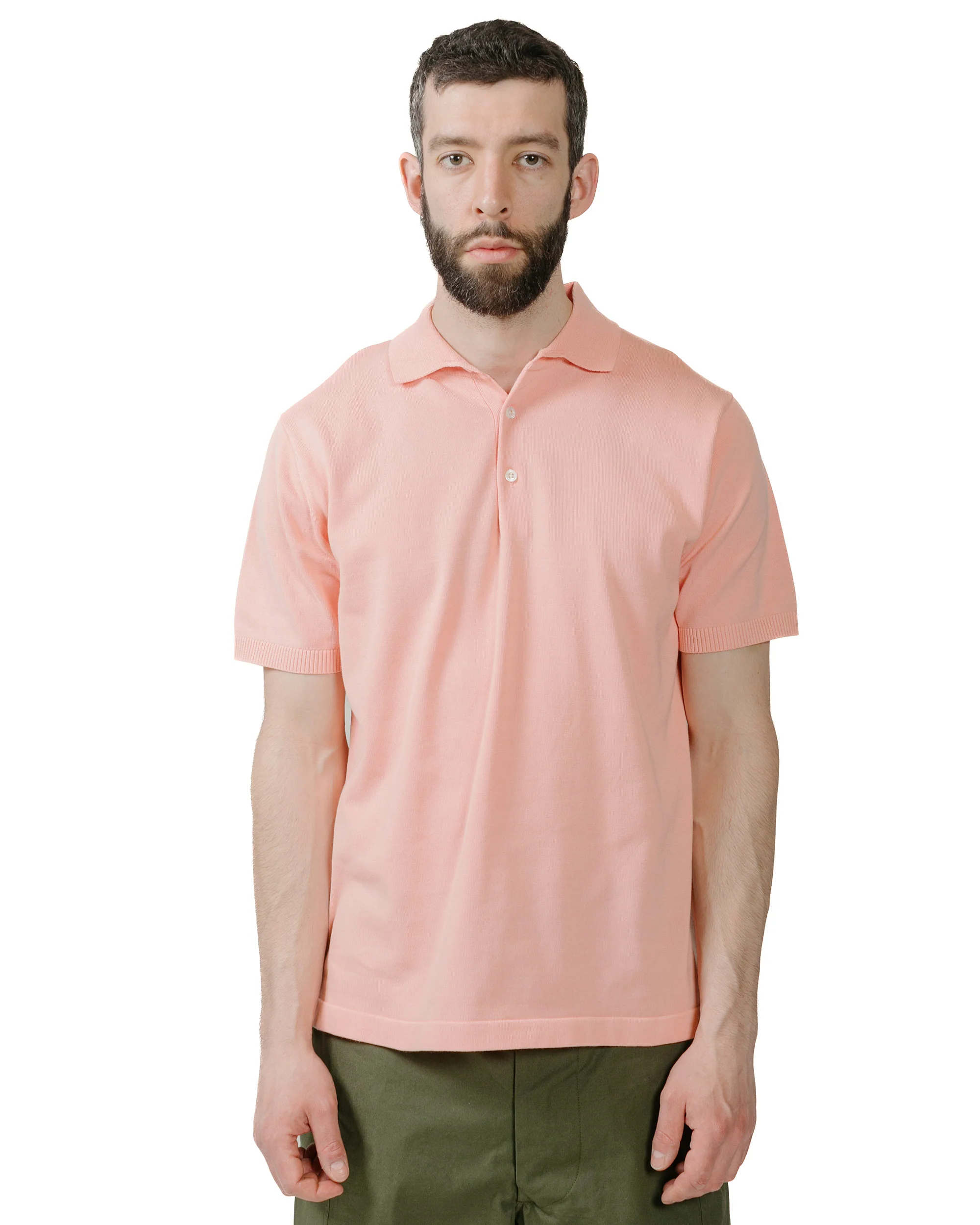 Beams Plus Knit Polo Solid 12G Pink - Image 2
