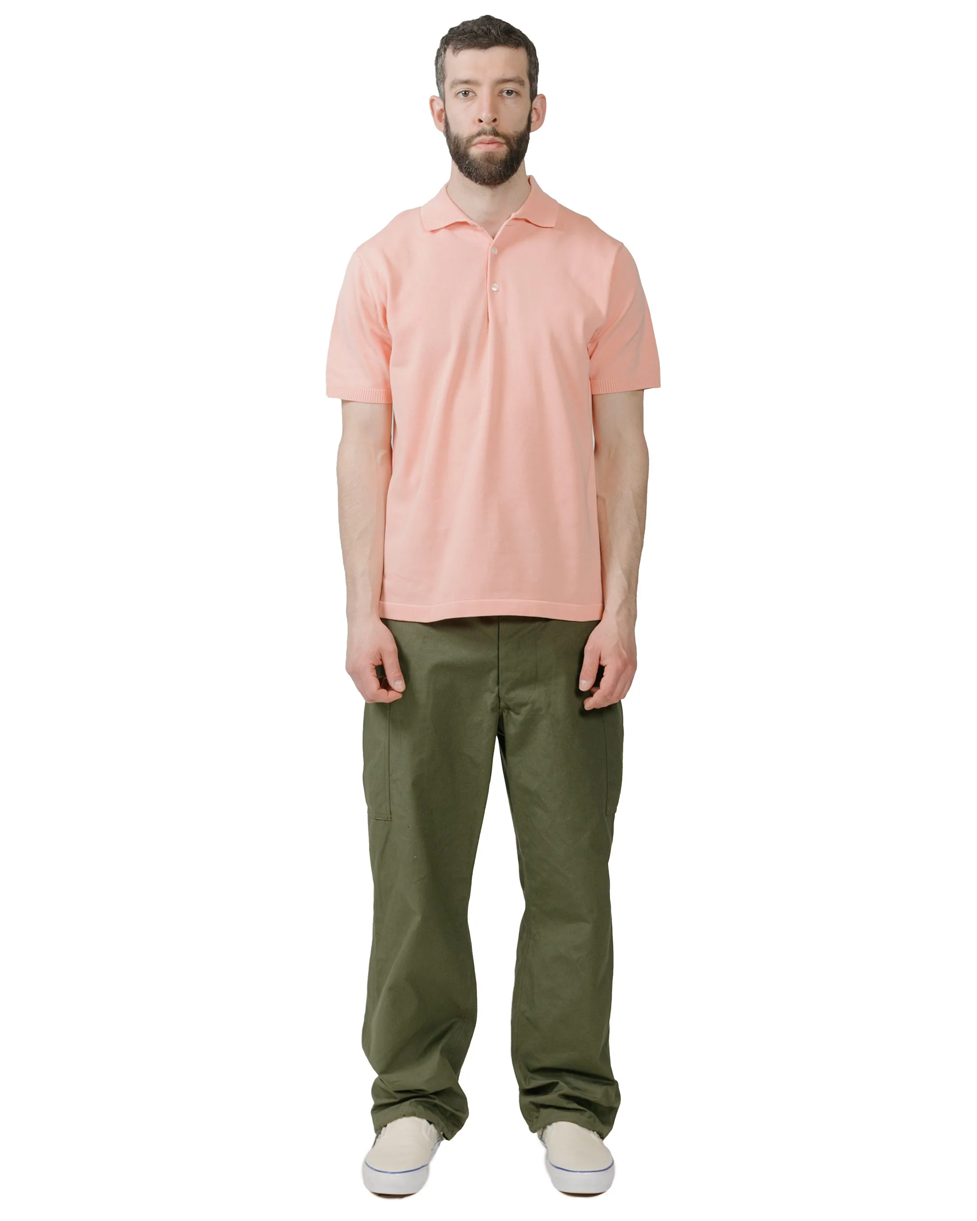 Beams Plus Knit Polo Solid 12G Pink - Image 4