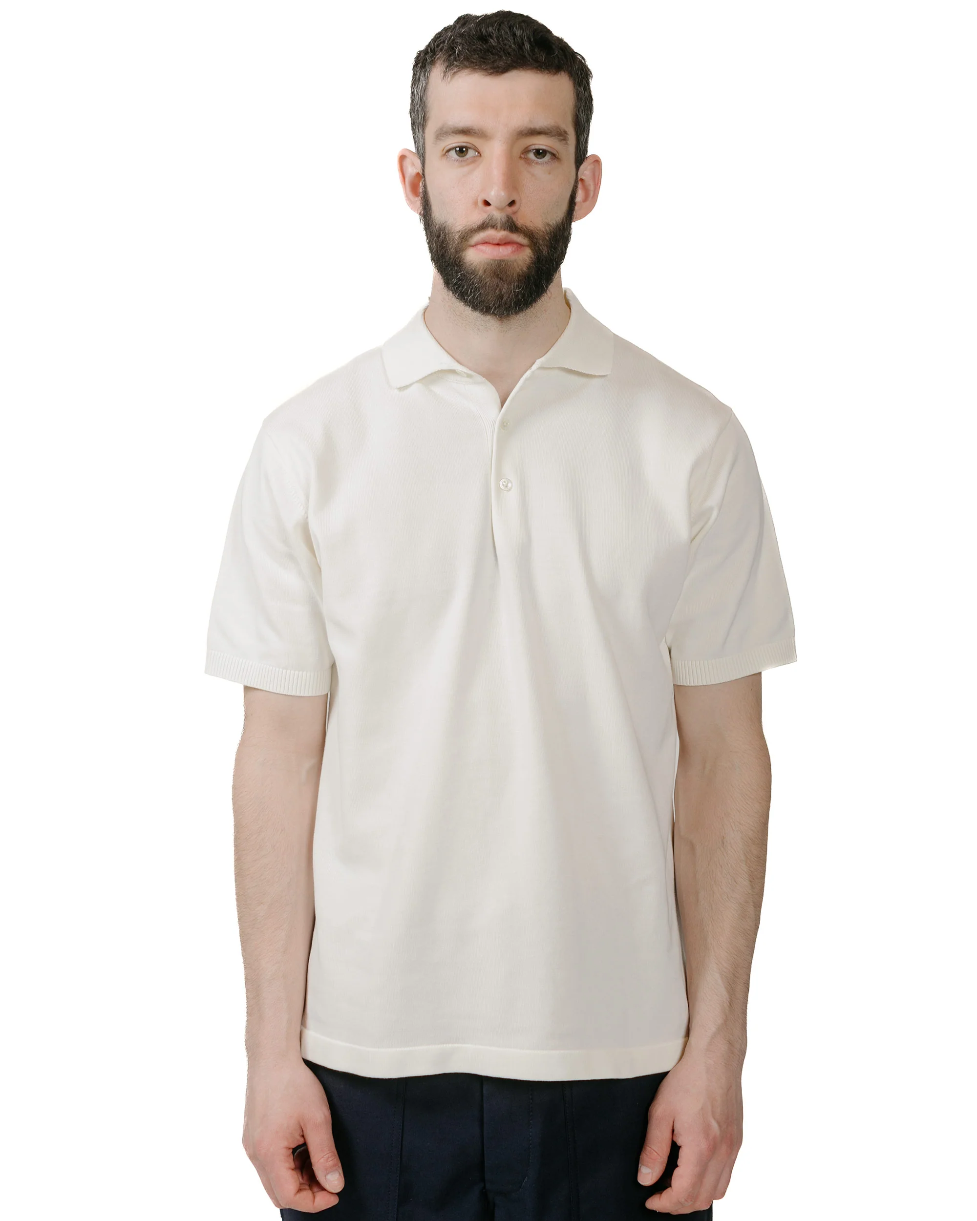 Beams Plus Knit Polo Solid 12G White - Image 2