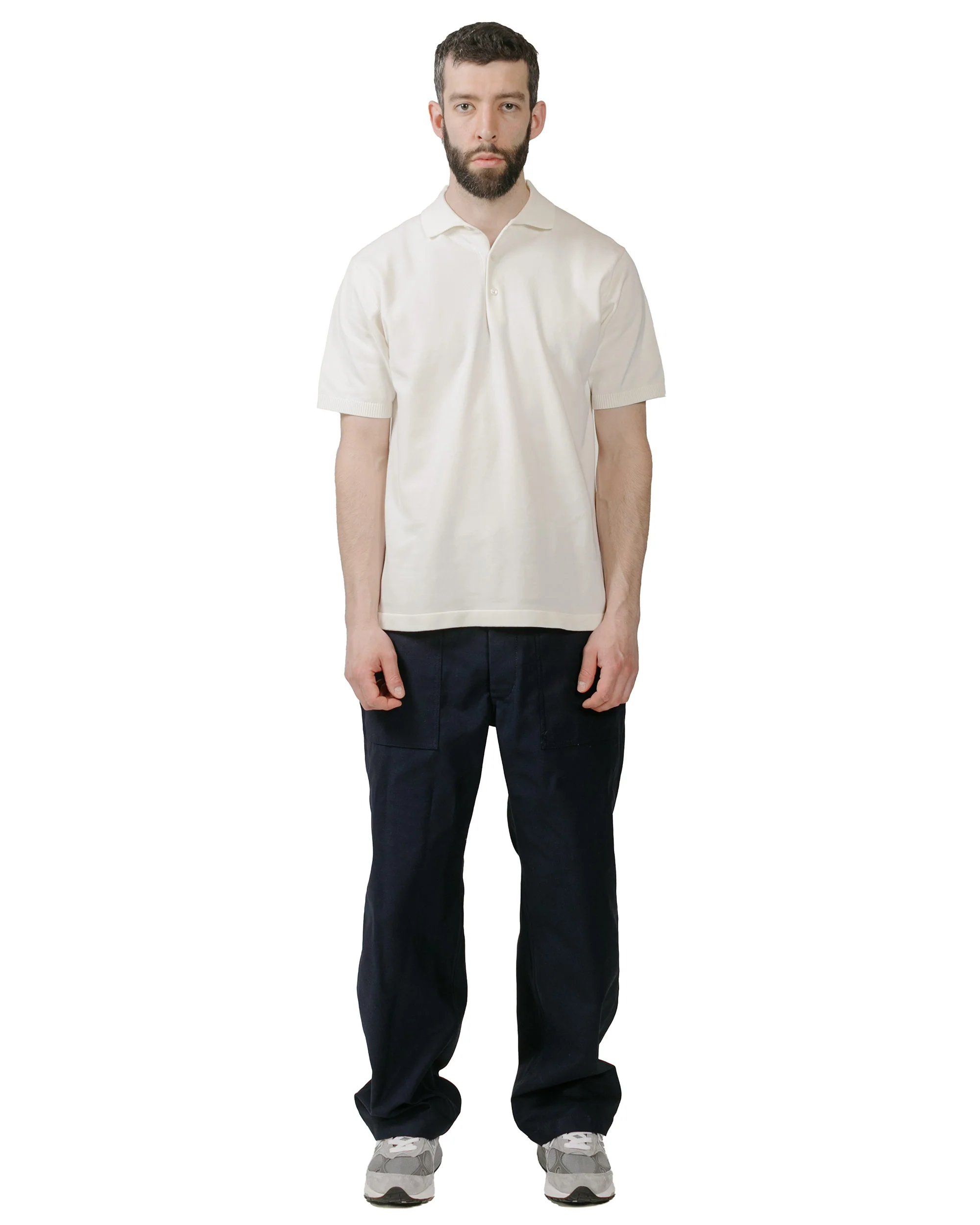 Beams Plus Knit Polo Solid 12G White - Image 4