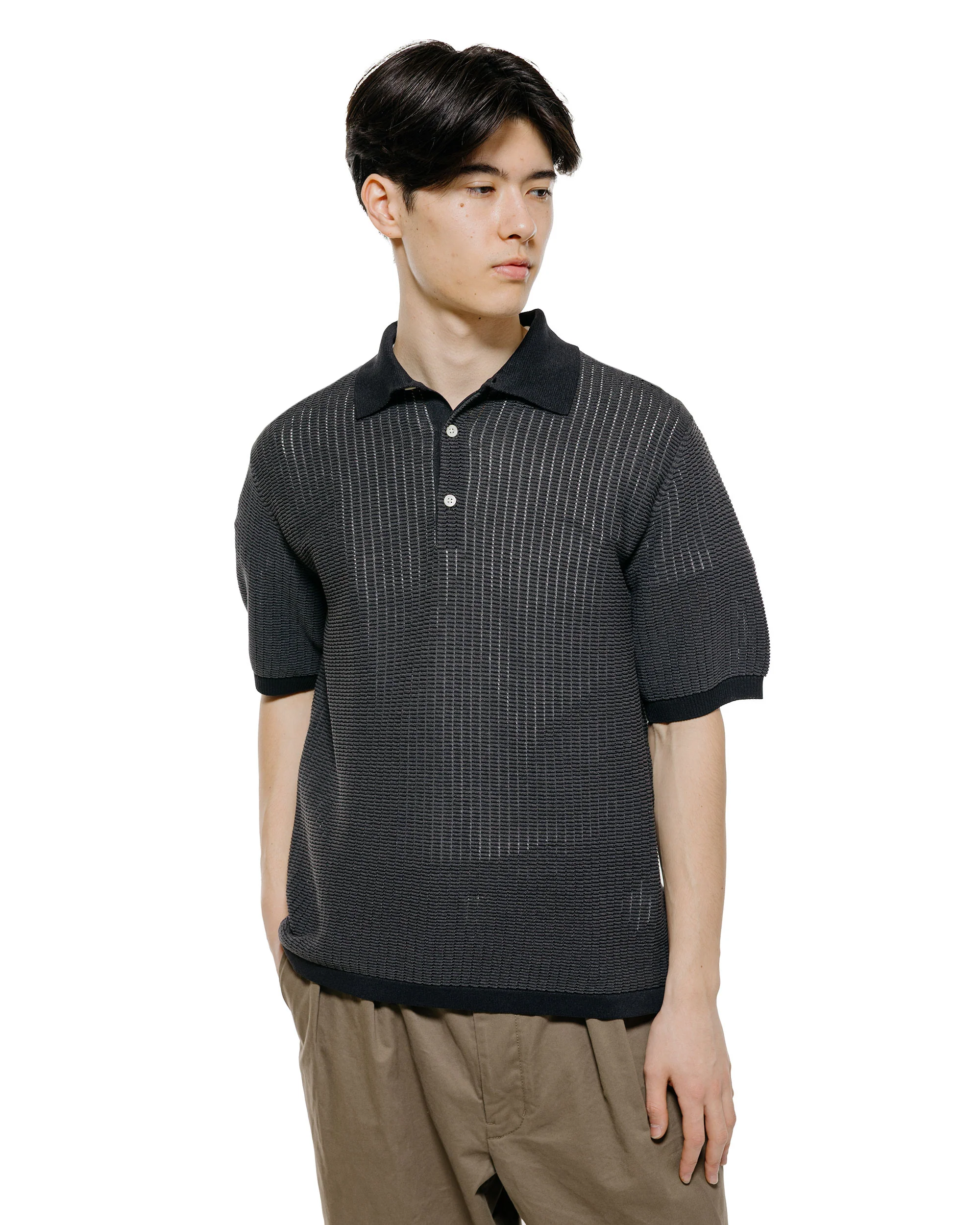 Beams Plus Knit Polo 'Washi' 2 Tone Black - Image 2