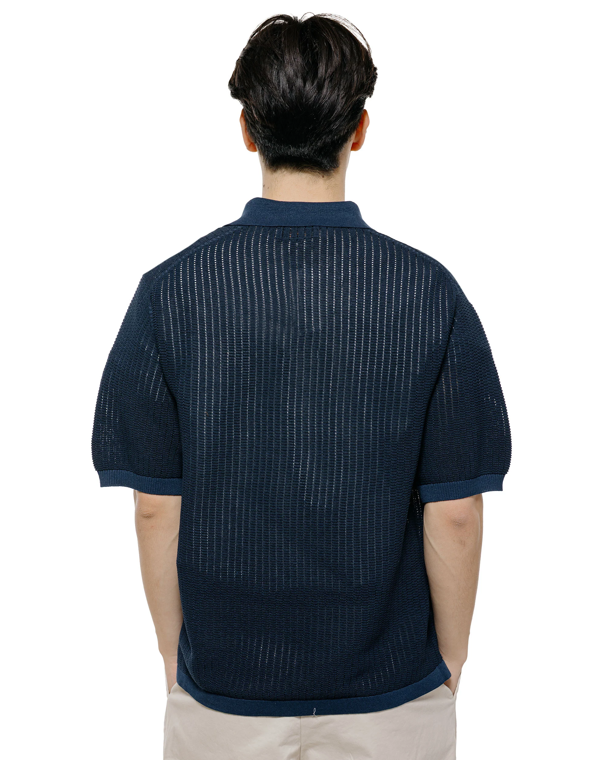 Beams Plus Knit Polo 'Washi' 2 Tone Navy - Image 3