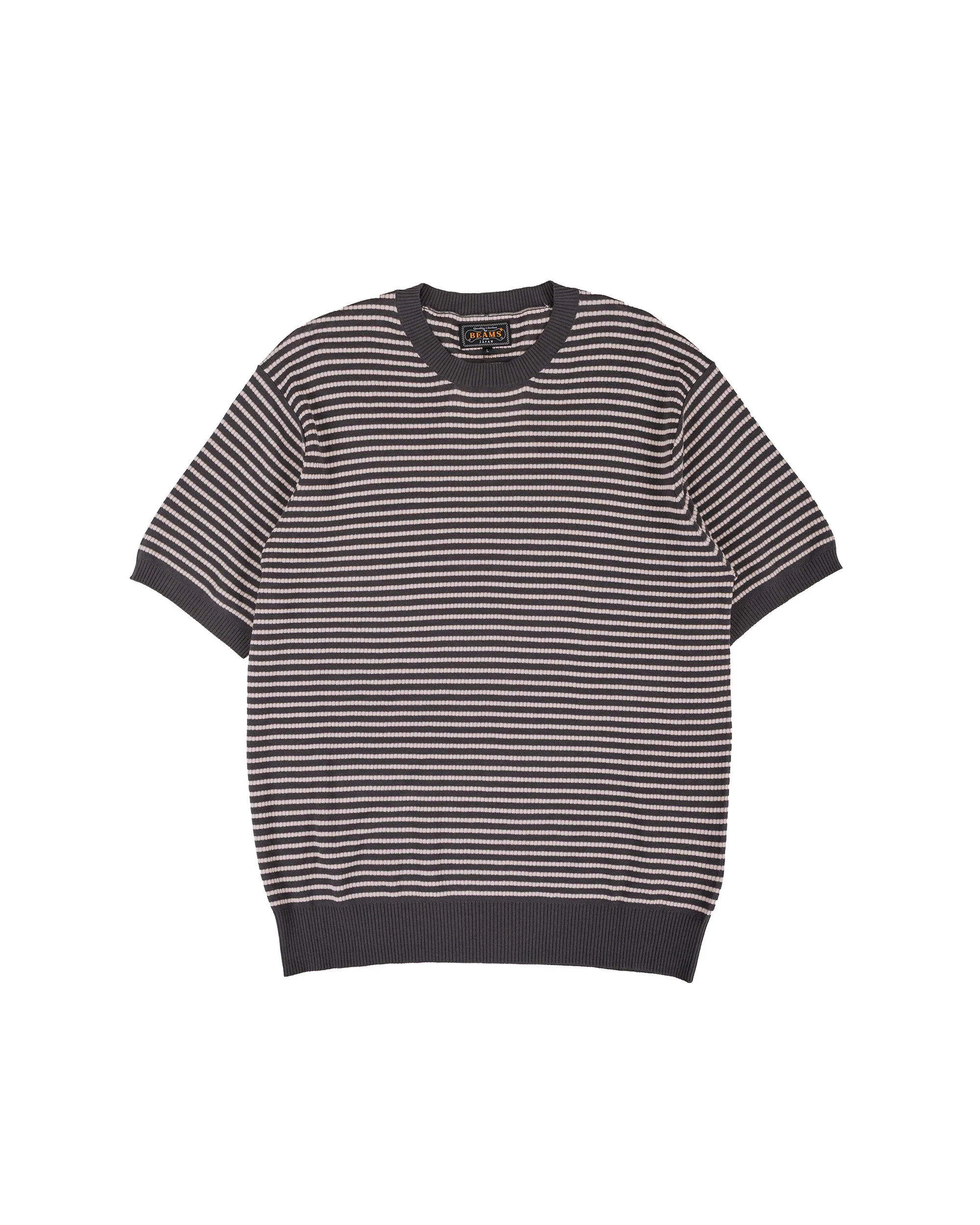 Beams Plus Knit Tee Dot Pattern Jacquard Charcoal Grey