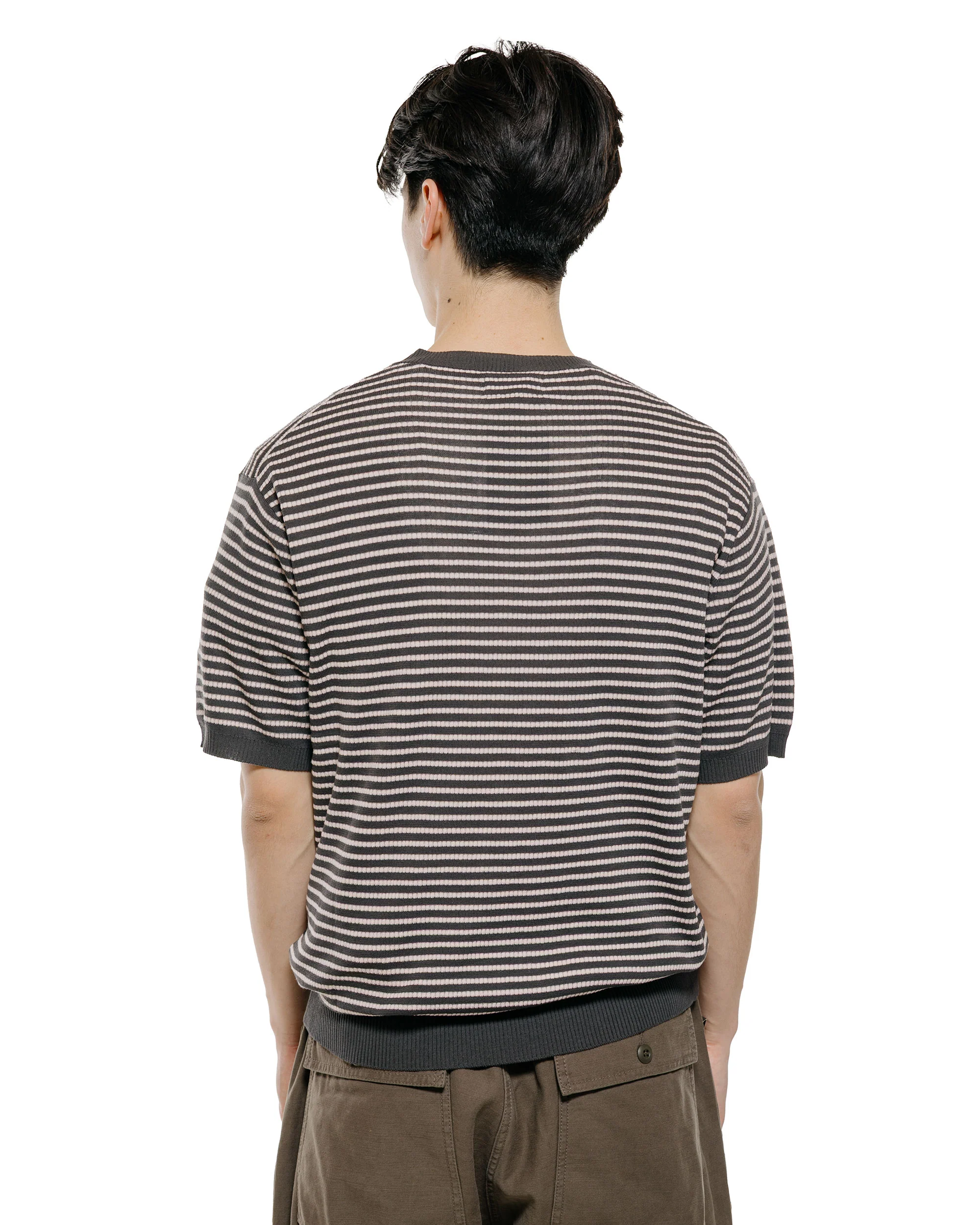 Beams Plus Knit Tee Dot Pattern Jacquard Charcoal Grey - Image 3