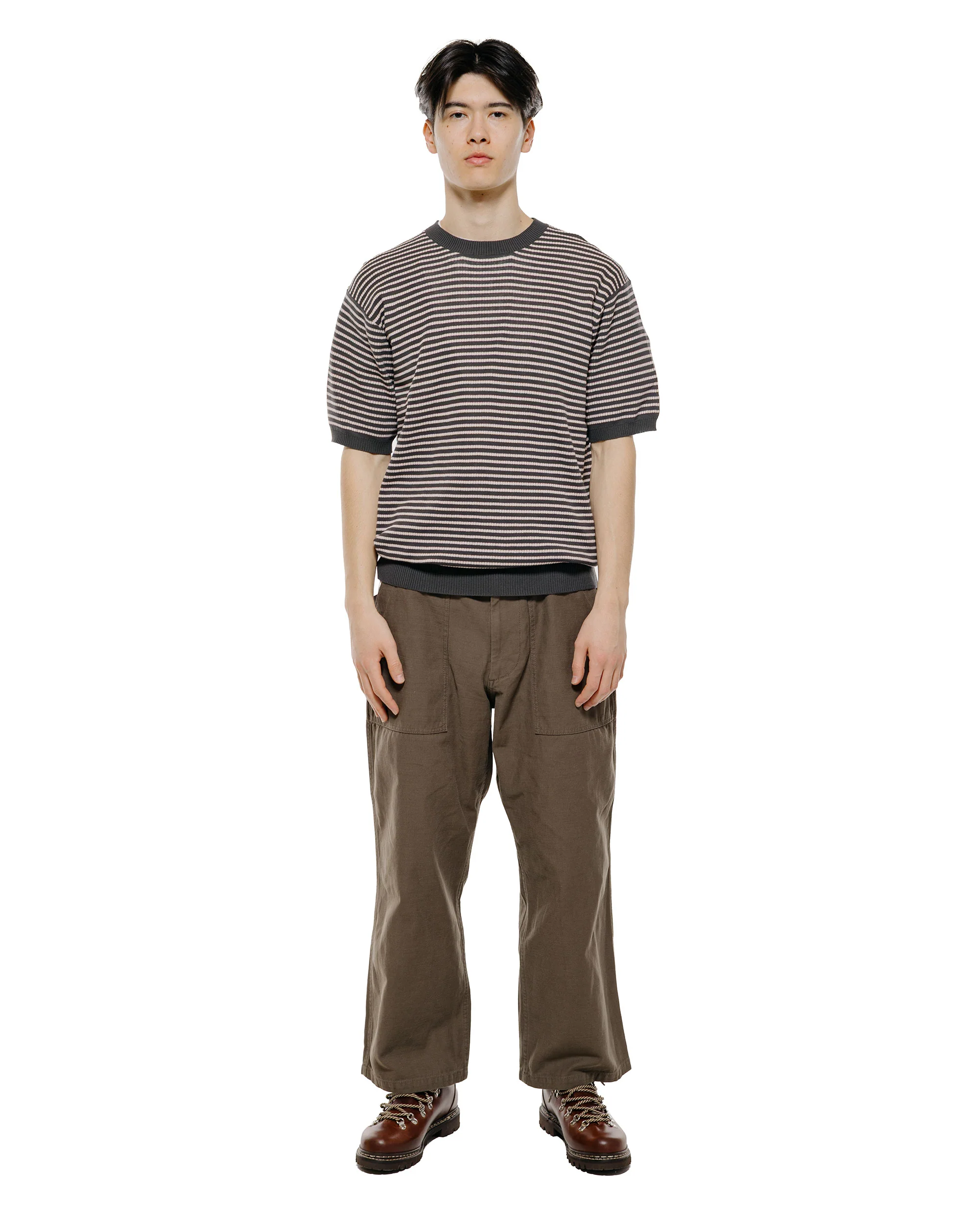 Beams Plus Knit Tee Dot Pattern Jacquard Charcoal Grey - Image 4