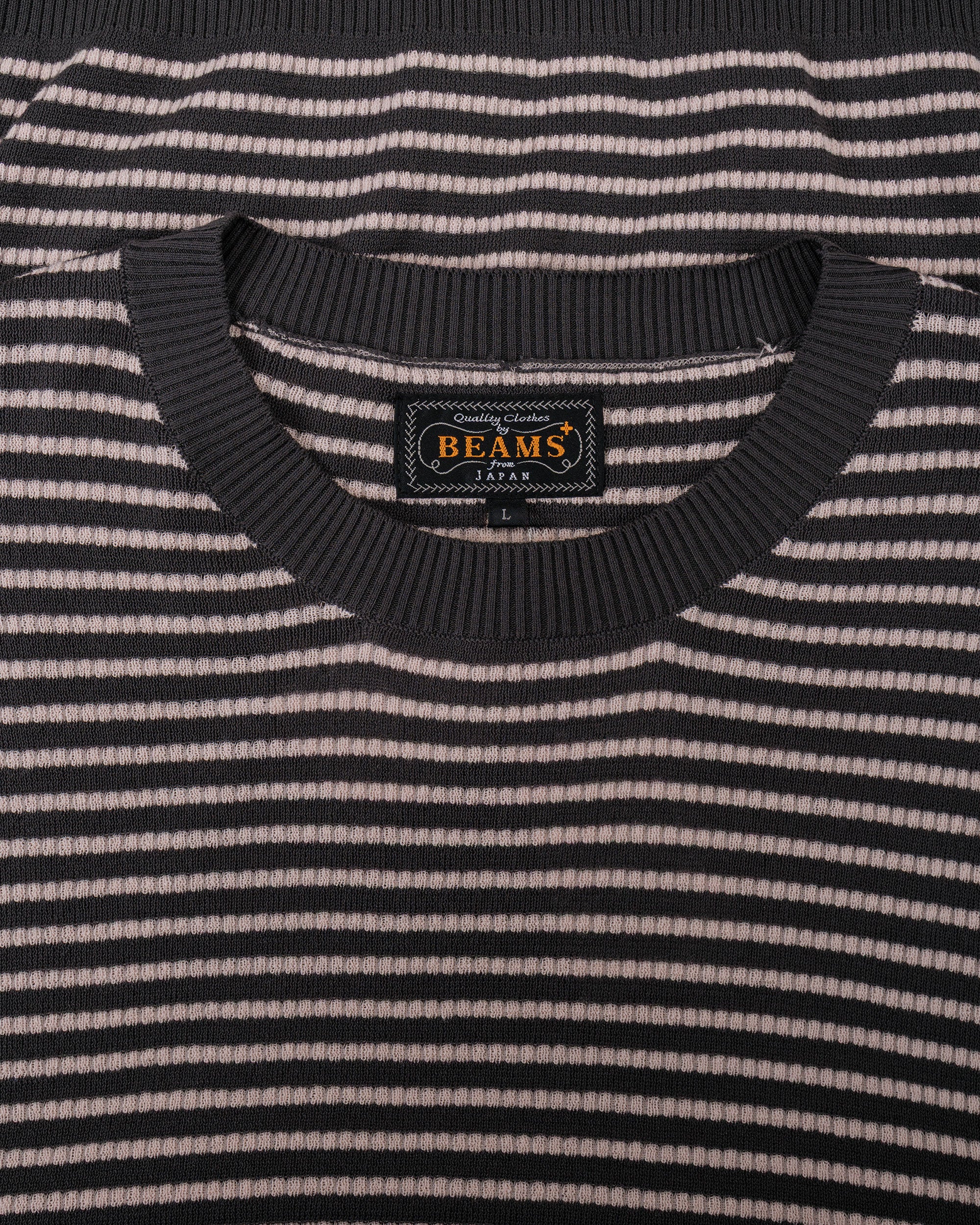 Beams Plus Knit Tee Dot Pattern Jacquard Charcoal Grey - Image 5