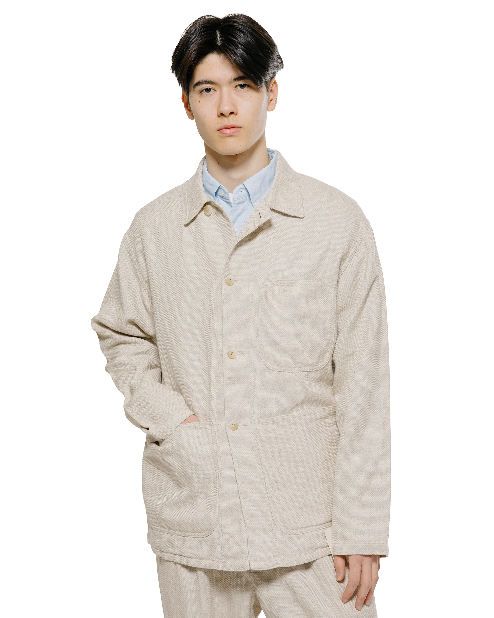 Beams Plus MIL Chore Jacket Cotton Linen Off White - Image 2