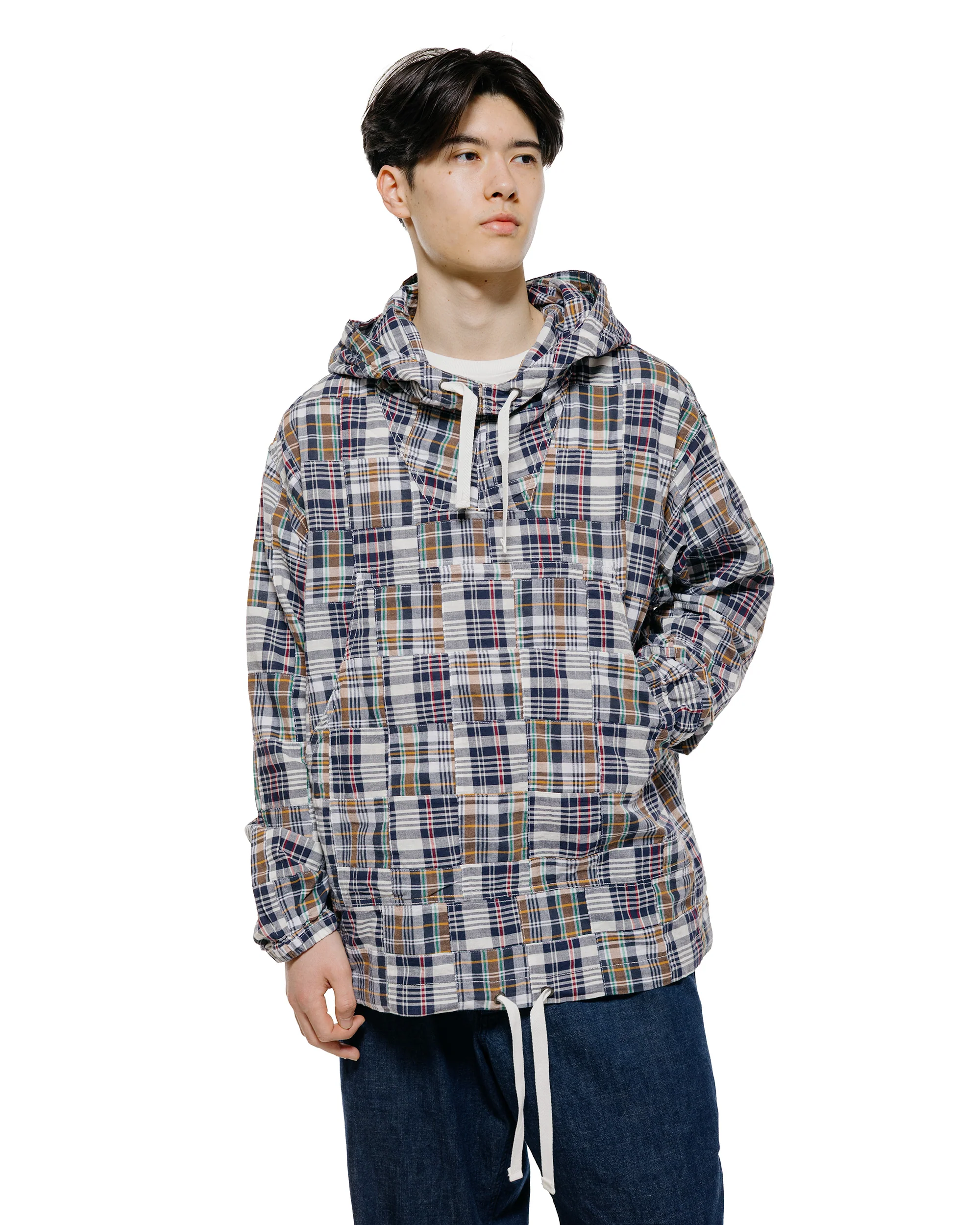 Beams Plus MIL Smock Patchwork Madras Navy - Image 2