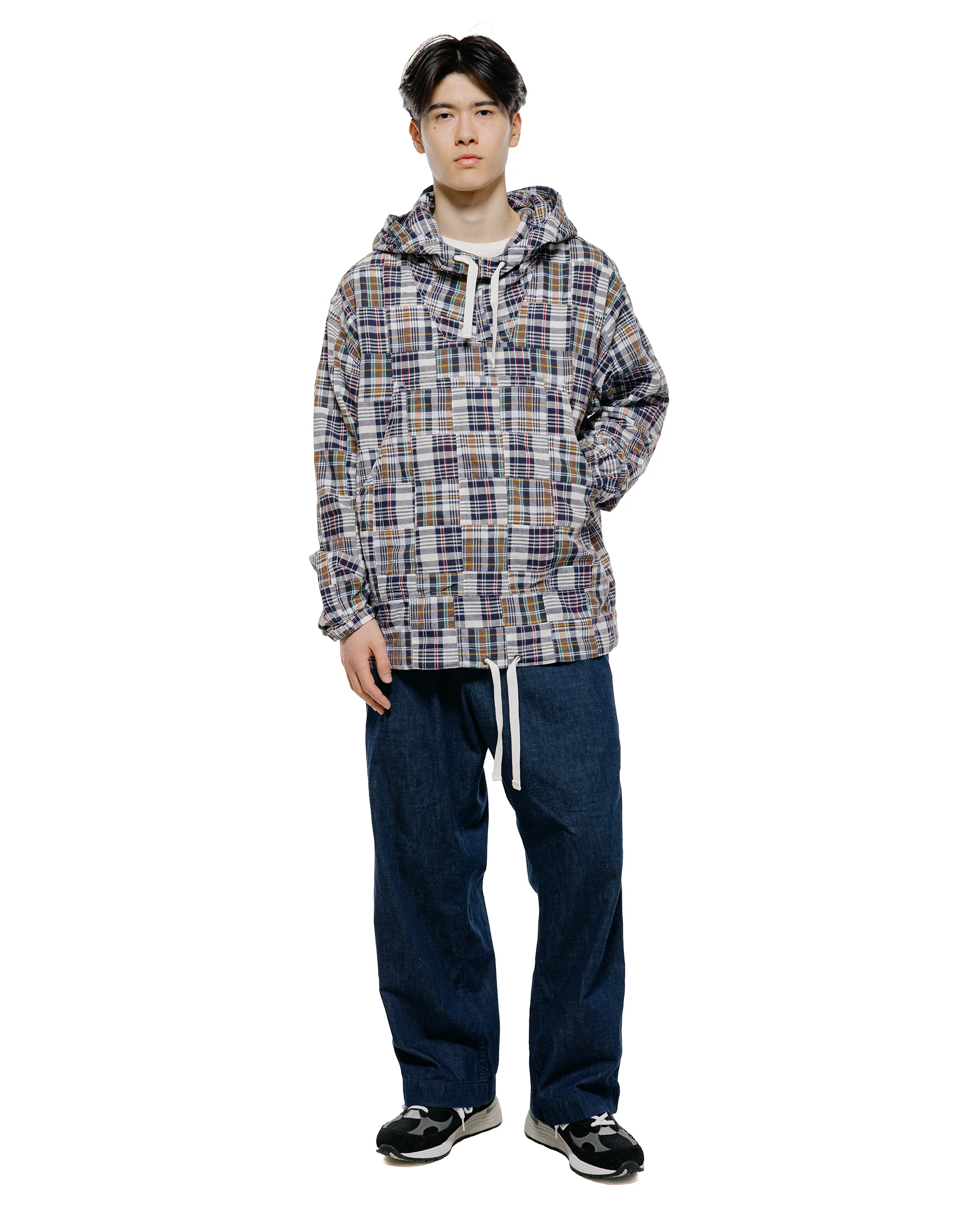 Beams Plus MIL Smock Patchwork Madras Navy - Image 4
