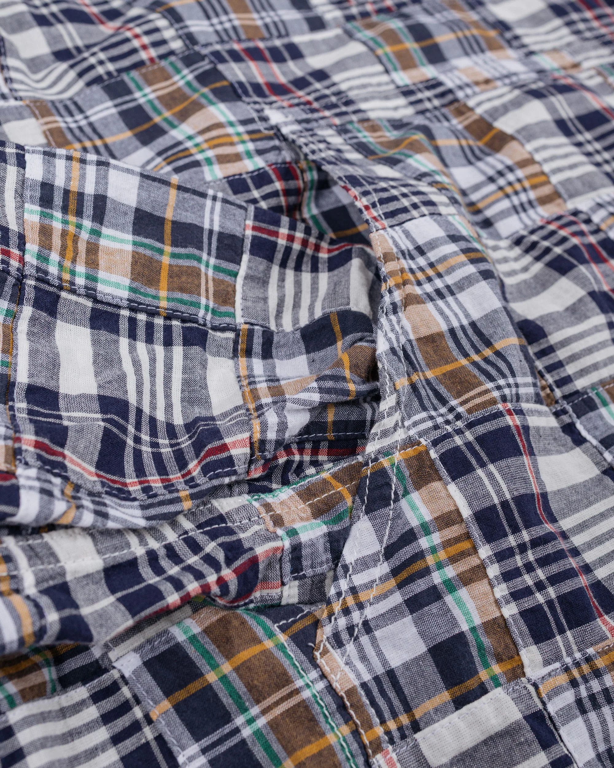Beams Plus MIL Smock Patchwork Madras Navy - Image 5