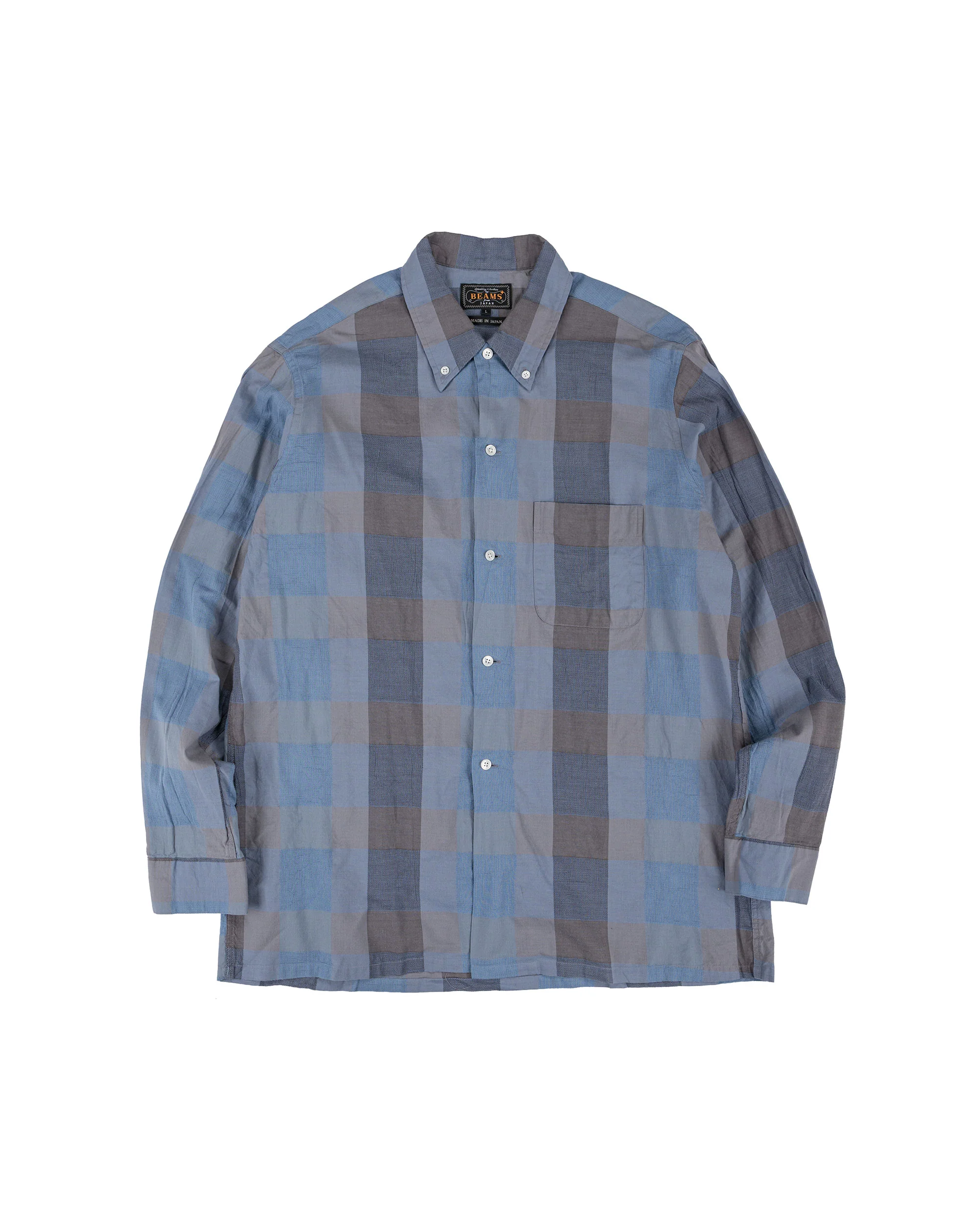 Beams Plus Open B.D. Indigo Panama Weave Plaid Indigo