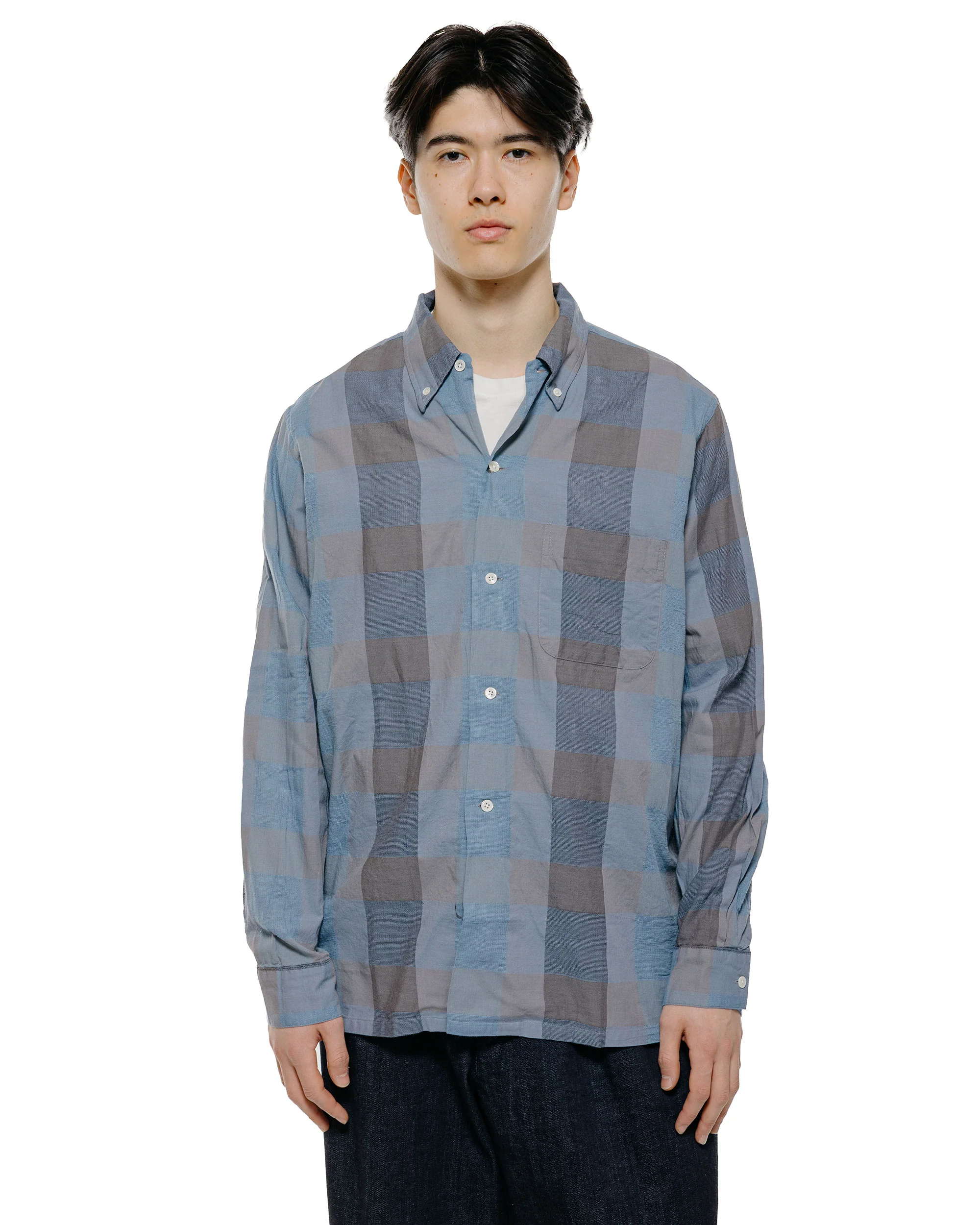 Beams Plus Open B.D. Indigo Panama Weave Plaid Indigo - Image 2