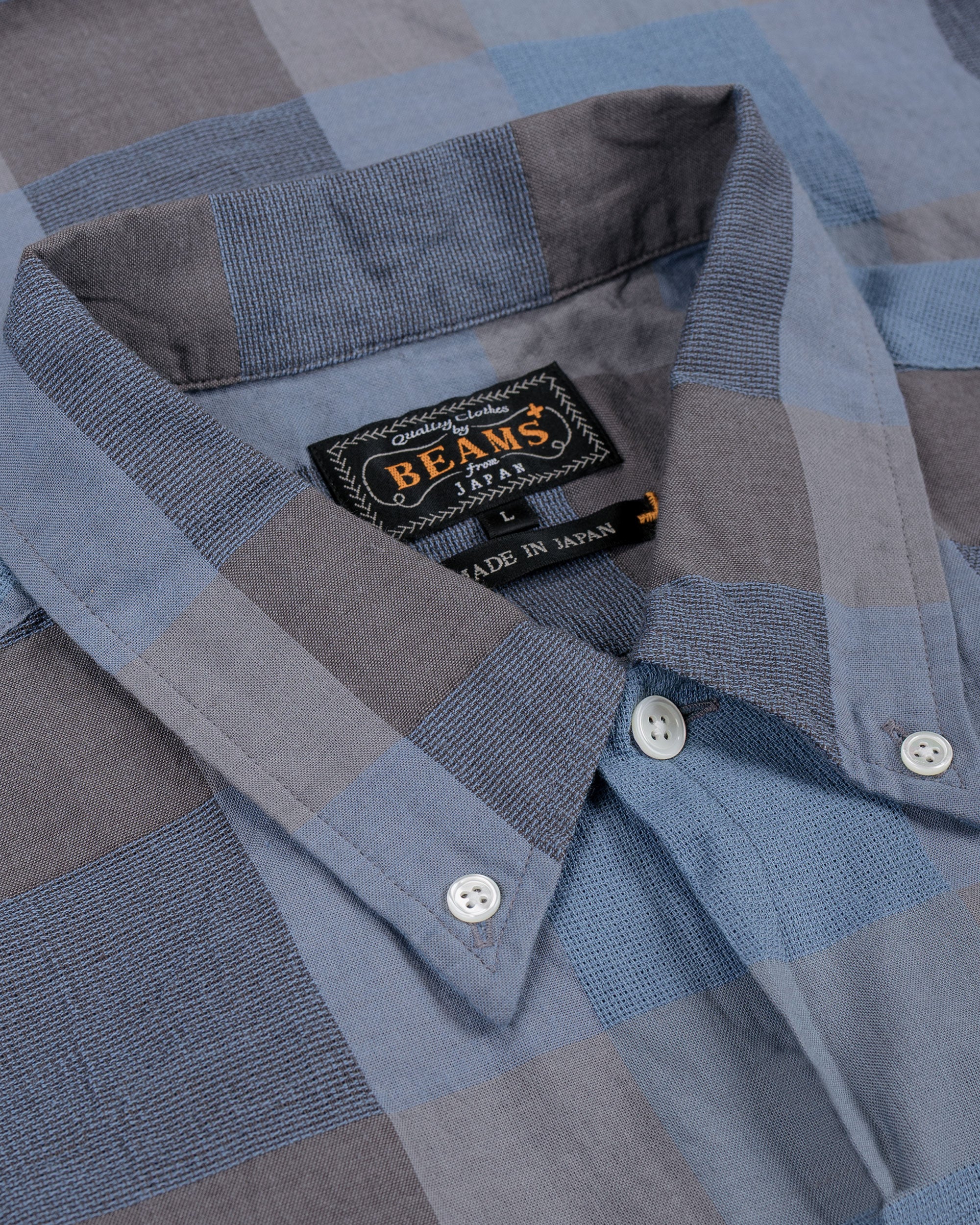 Beams Plus Open B.D. Indigo Panama Weave Plaid Indigo - Image 5