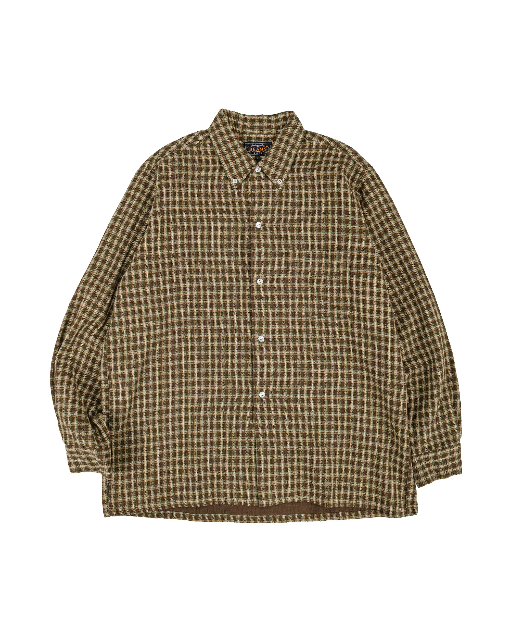 Beams Plus Open B.D. Panama Plaid Double Face Brown