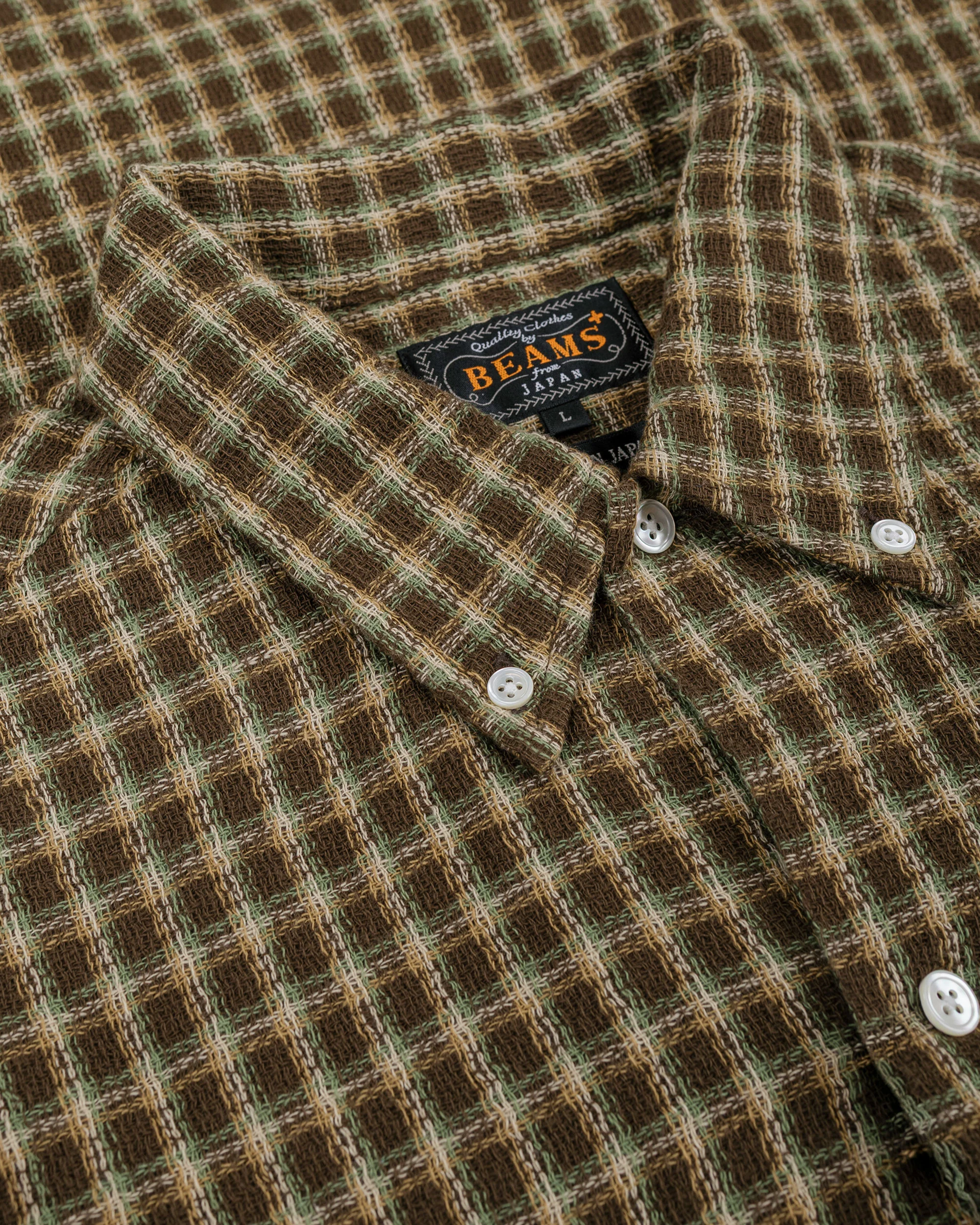 Beams Plus Open B.D. Panama Plaid Double Face Brown - Image 5