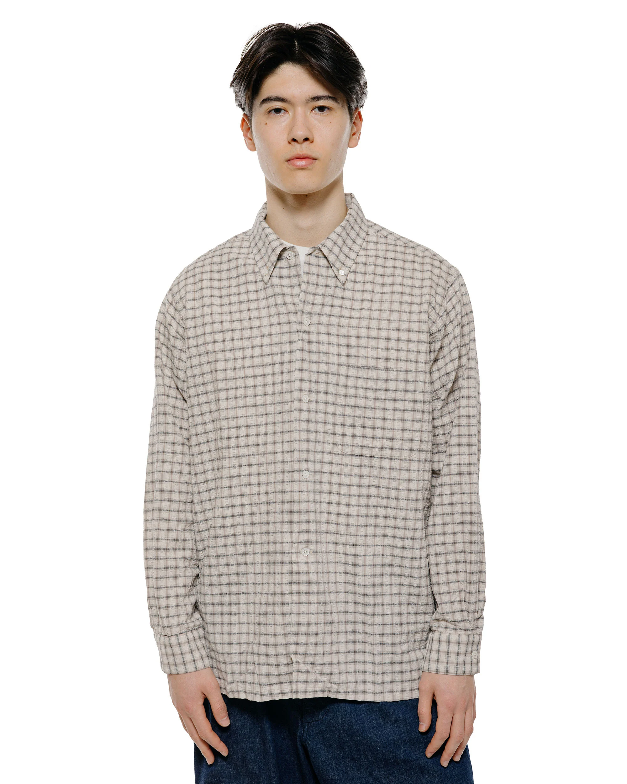 Beams Plus Open B.D. Sucker Plaid Navy - Image 2