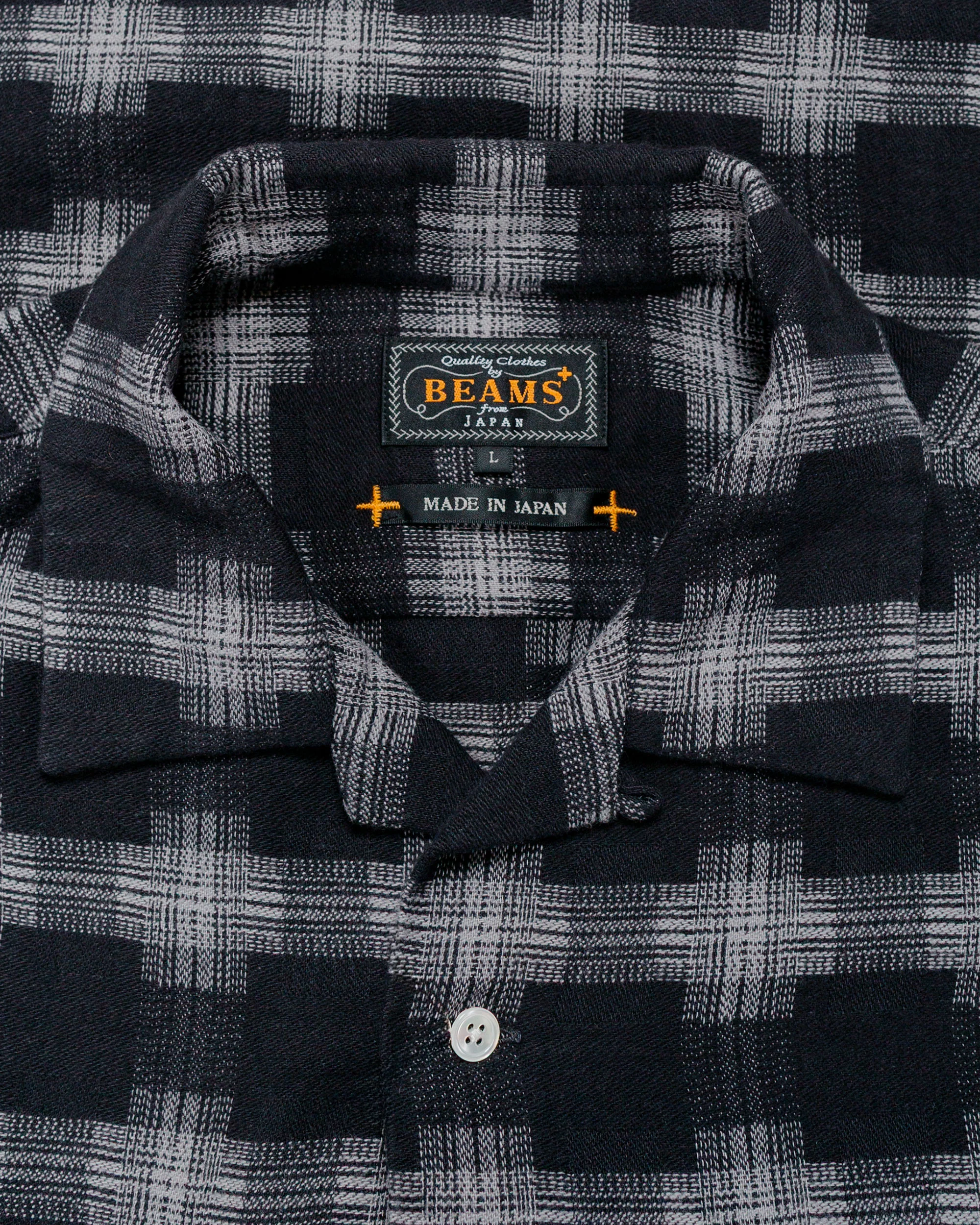 Beams Plus Open Collar Brushed Satin Plaid Black - Image 2
