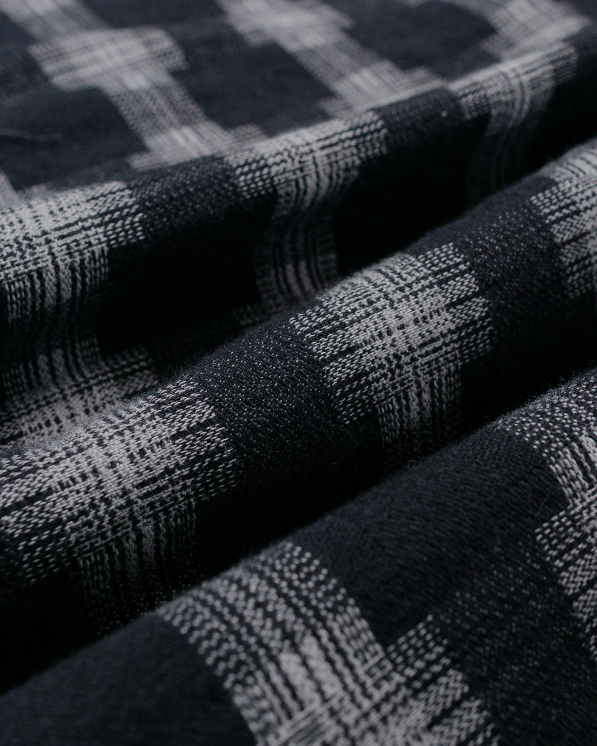 Beams Plus Open Collar Brushed Satin Plaid Black - Image 3