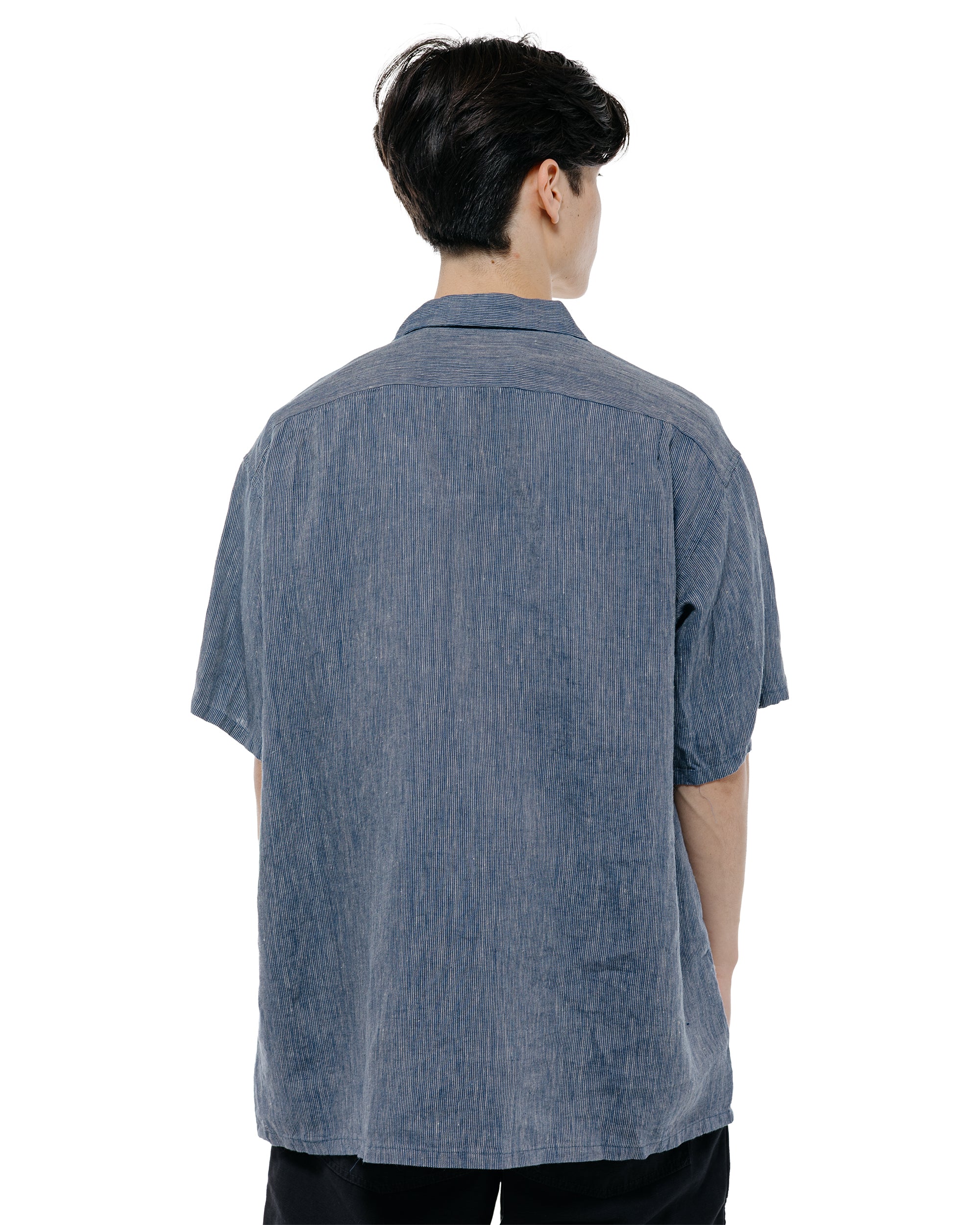 Beams Plus Open Collar Indigo Linen Stripe - Image 4
