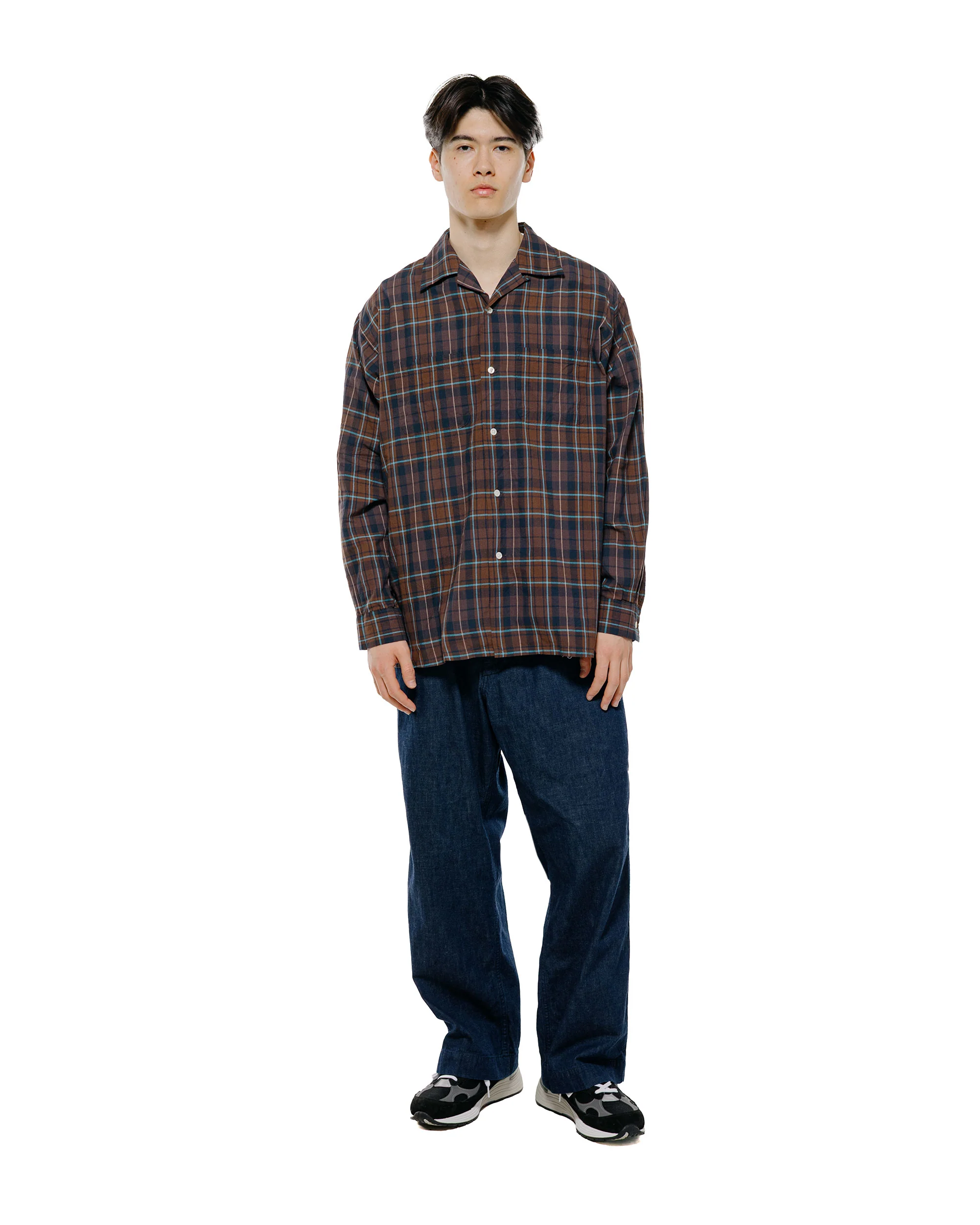Beams Plus Open Collar Madras Brown - Image 4