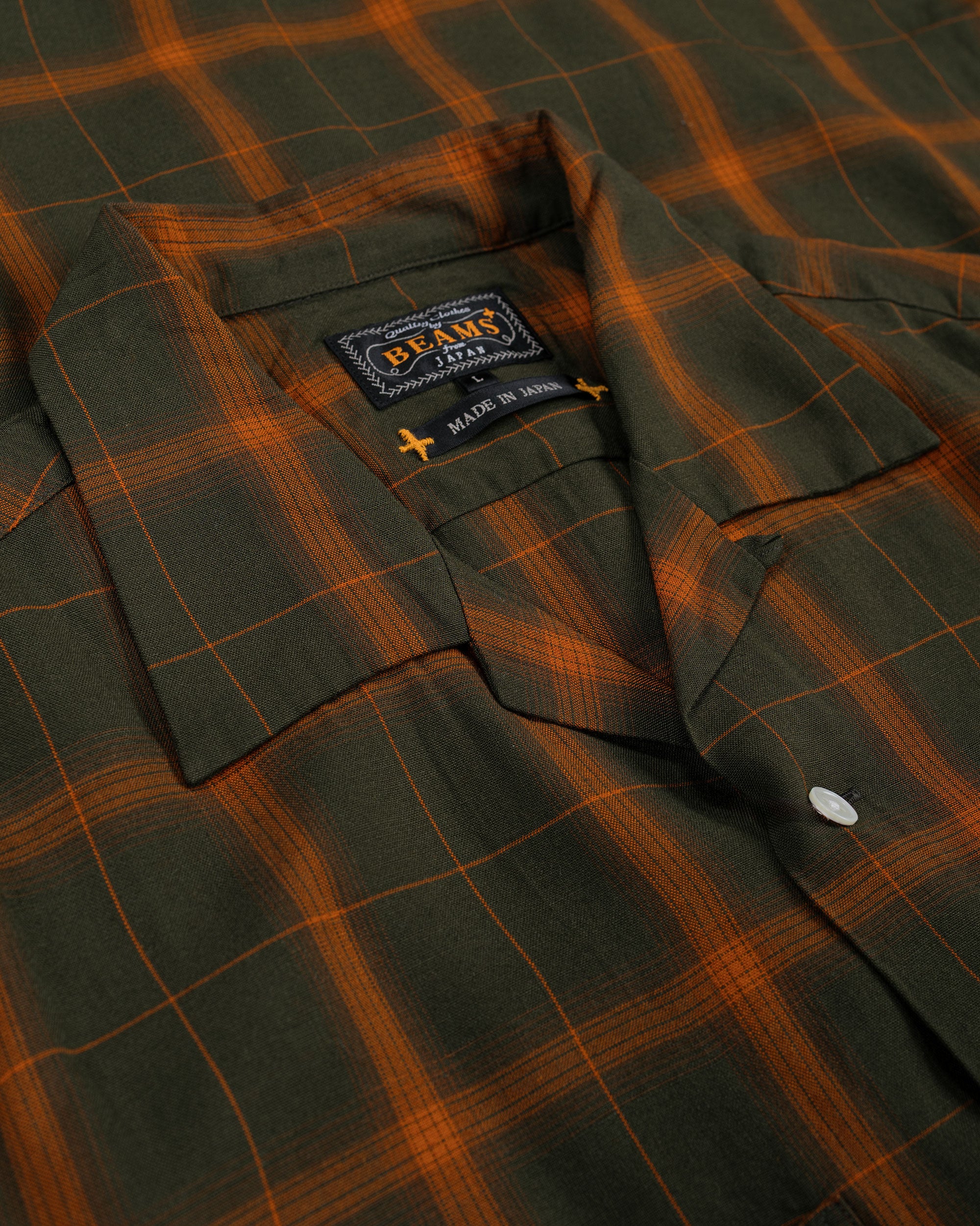 Beams Plus Open Collar Ombre Plaid Green Mustard Ombre - Image 5