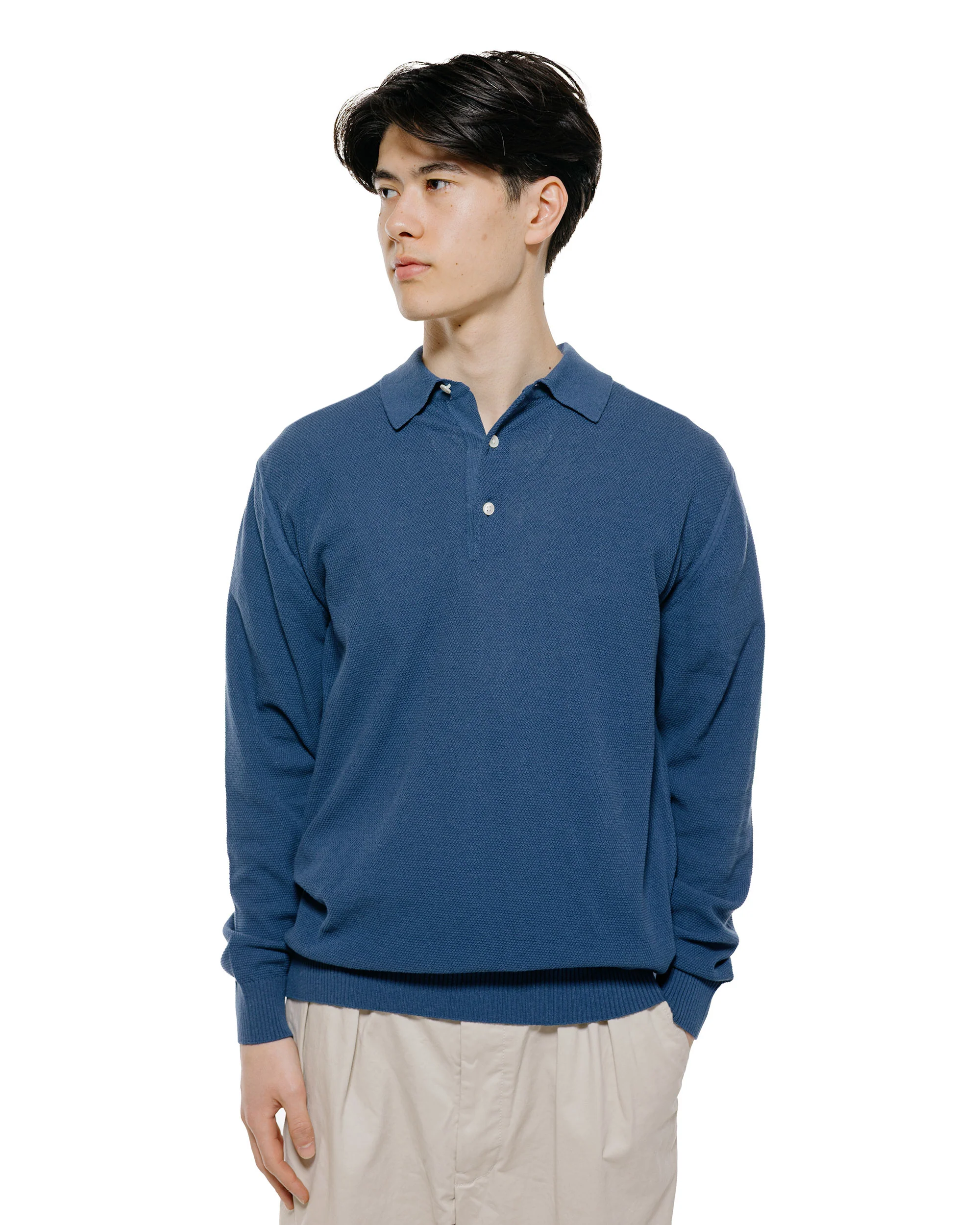 Beams Plus Pique Polo 14G L/S Navy - Image 2
