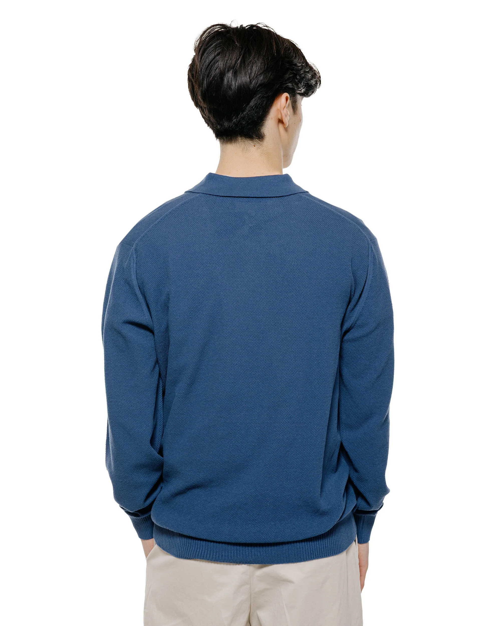 Beams Plus Pique Polo 14G L/S Navy - Image 3