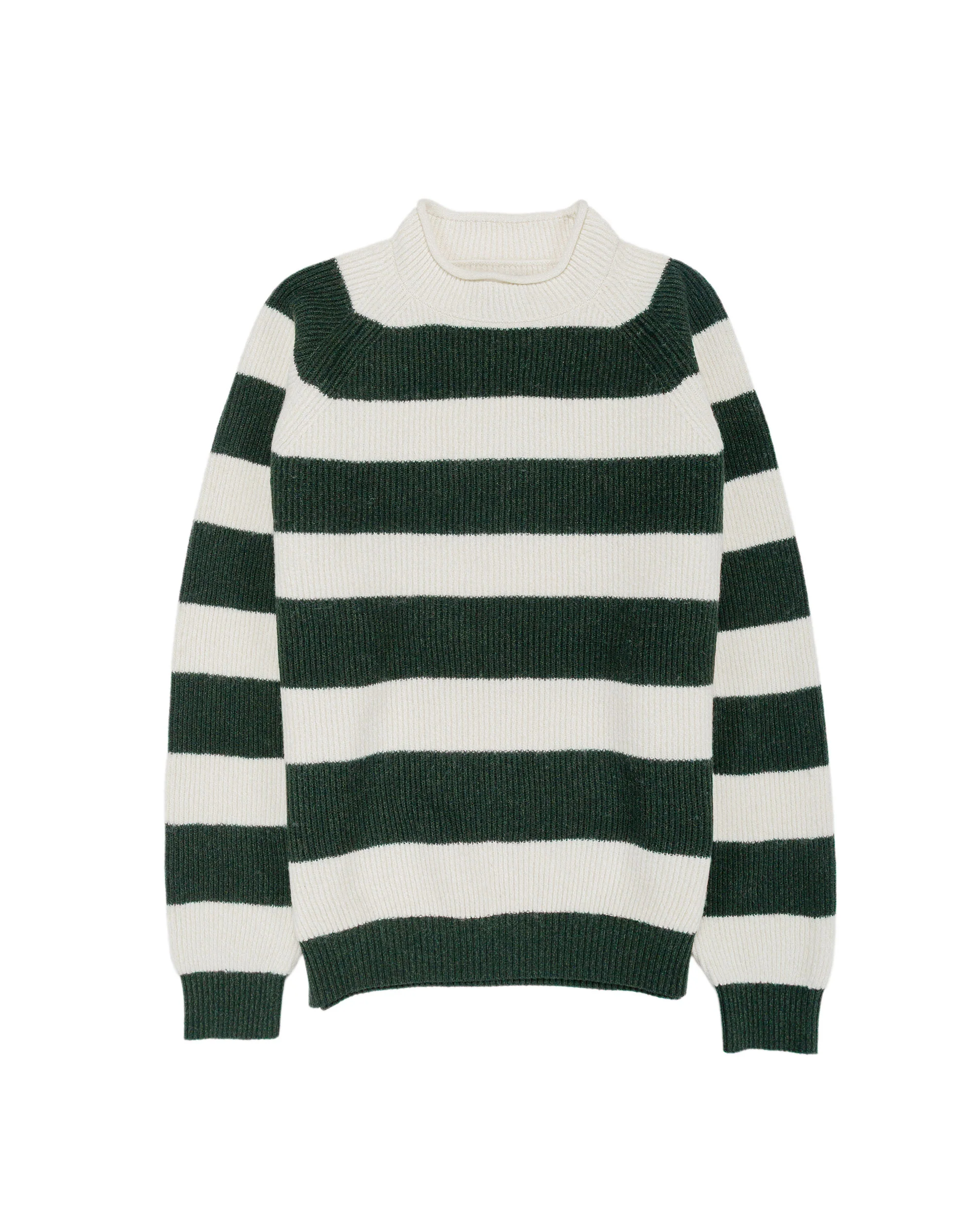 Beams Plus Hi-Neck Rib Stitch Stripe White
