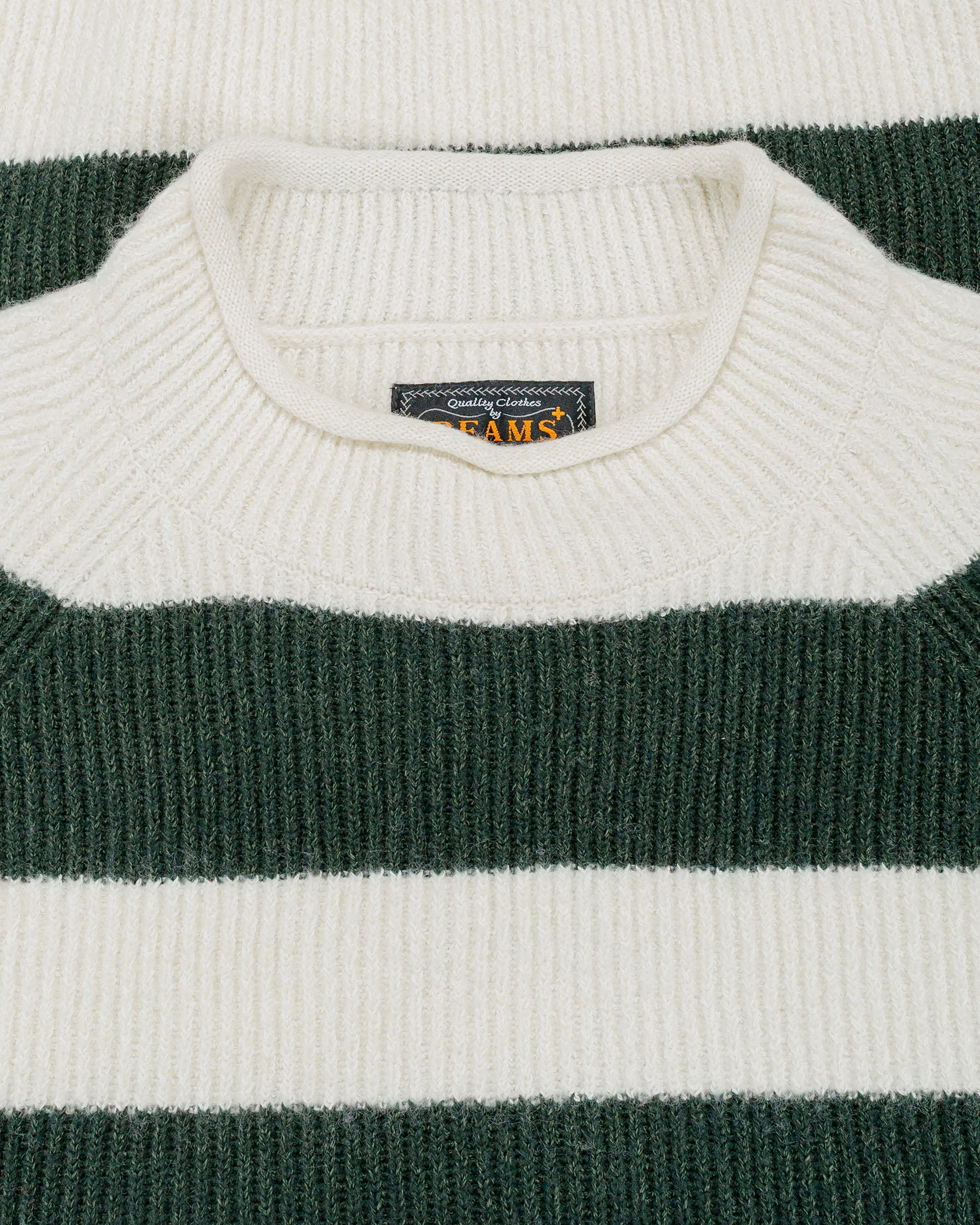 Beams Plus Hi-Neck Rib Stitch Stripe White - Image 5