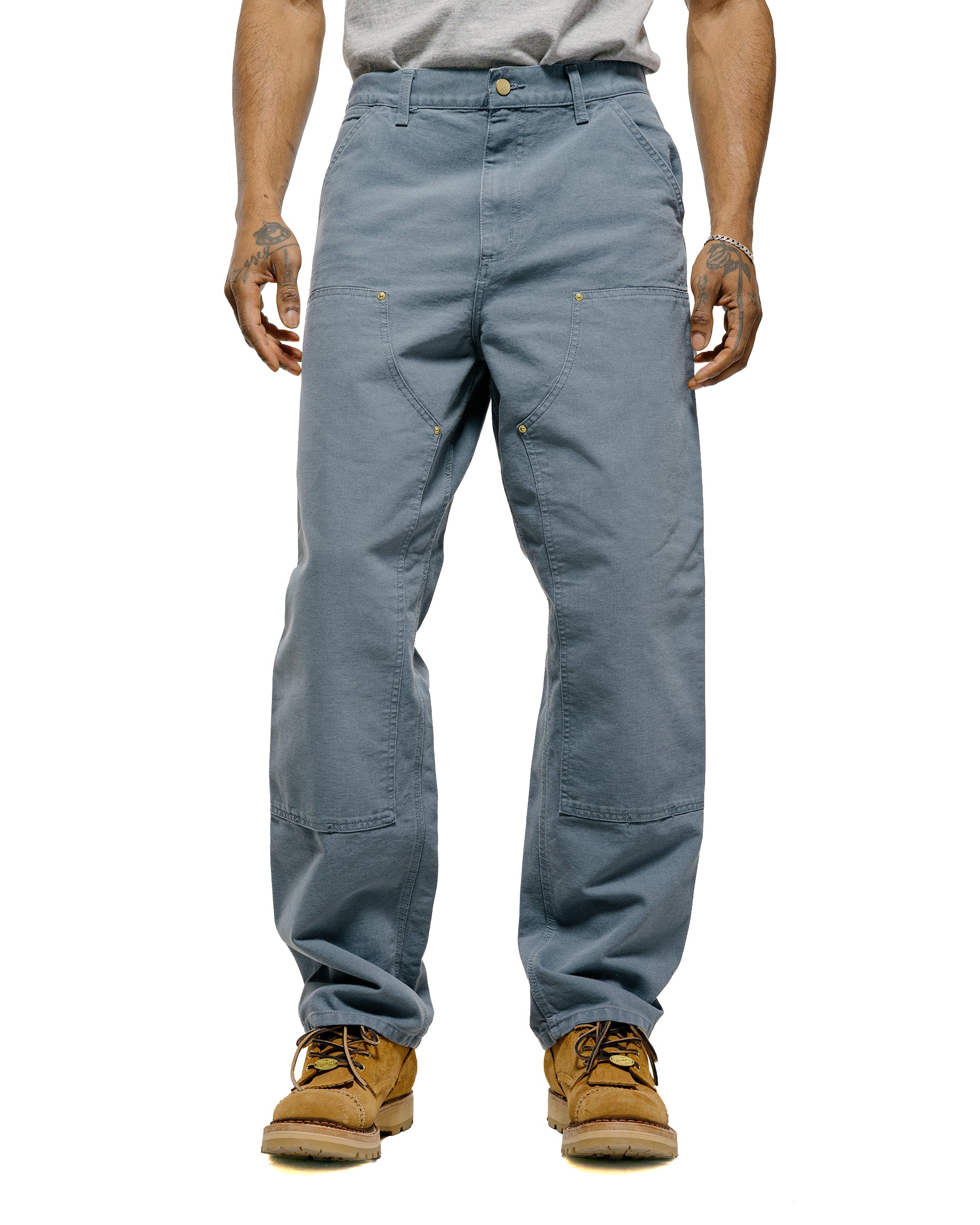 Carhartt W.I.P. Double Knee Pant Cozy Blue Stone Canvas - Image 2