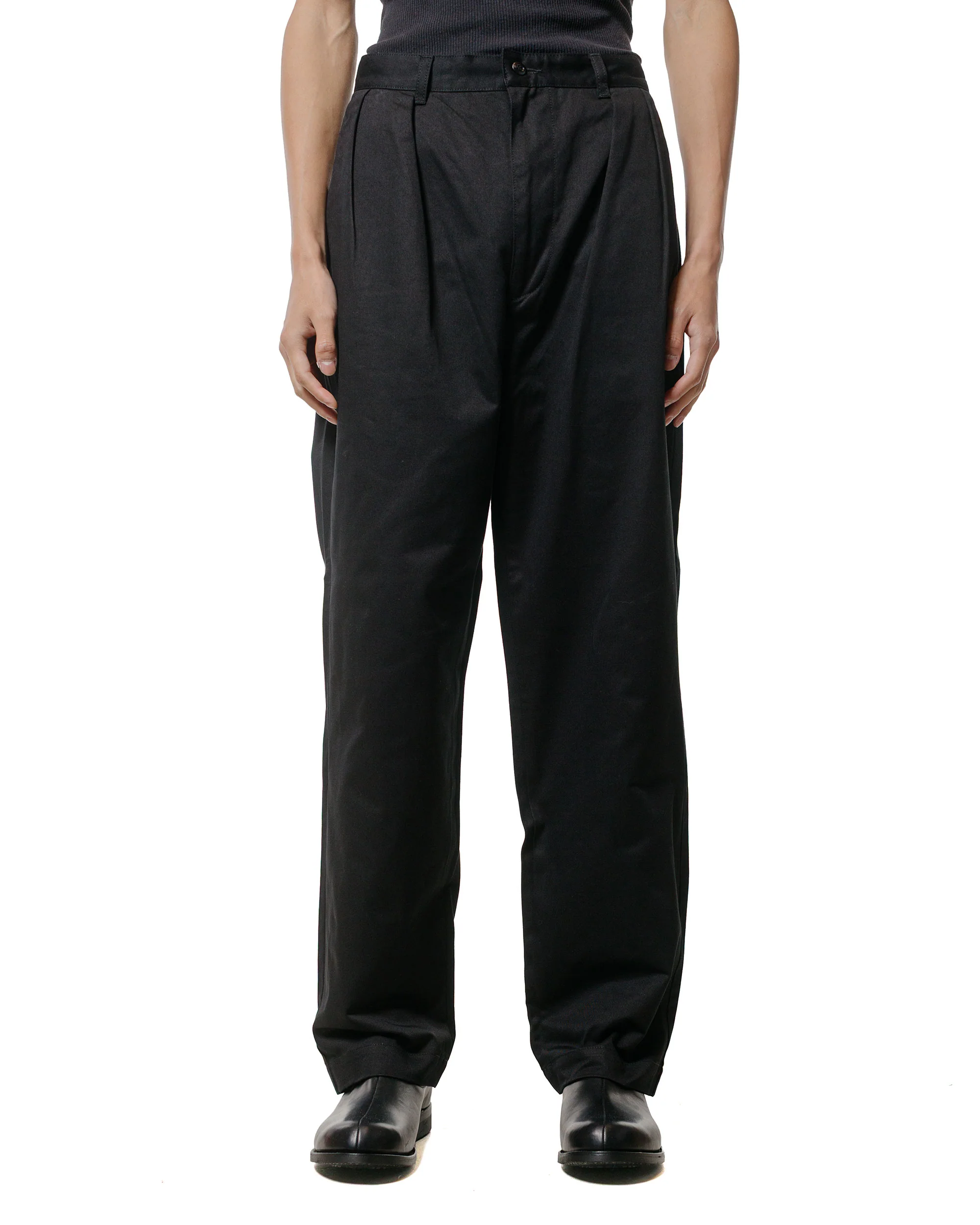 CIOTA 2 Tuck Chino Cloth Pants (Stone Wash) Black - Image 2