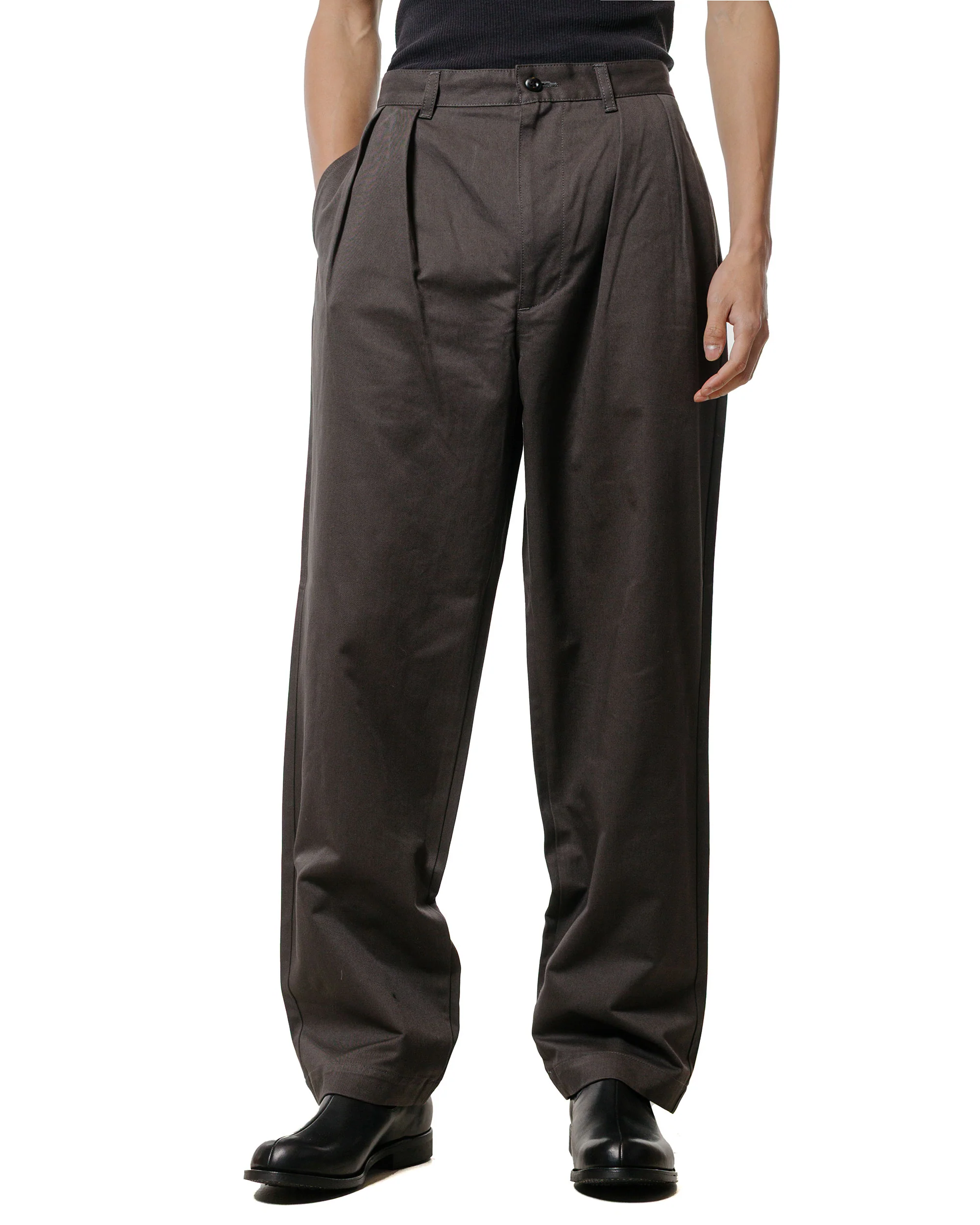 CIOTA 2 Tuck Chino Cloth Pants (Stone Wash) Charcoal Grey - Image 2