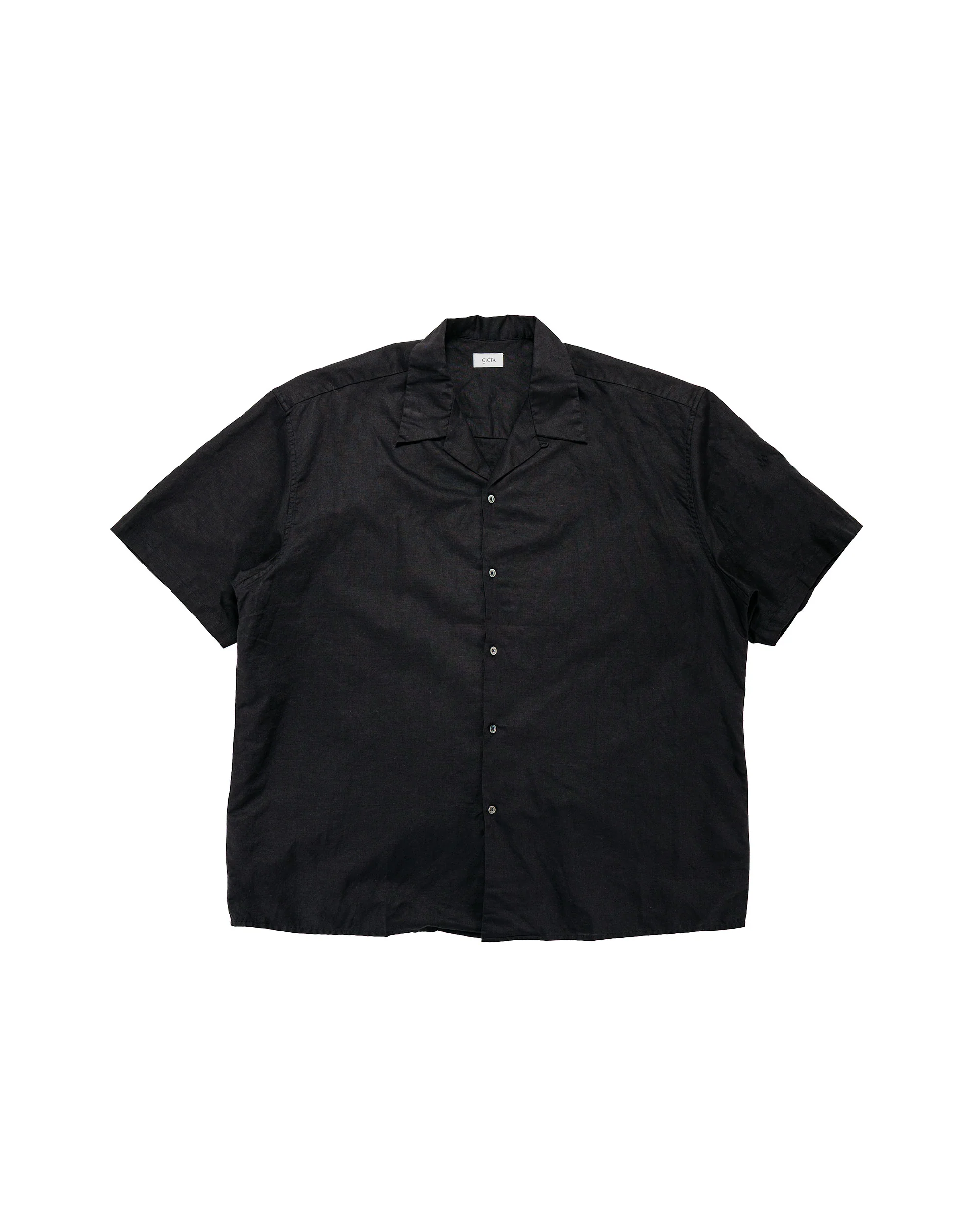 CIOTA Open Collar Short Sleeve Shirt Cotton/Linen Black