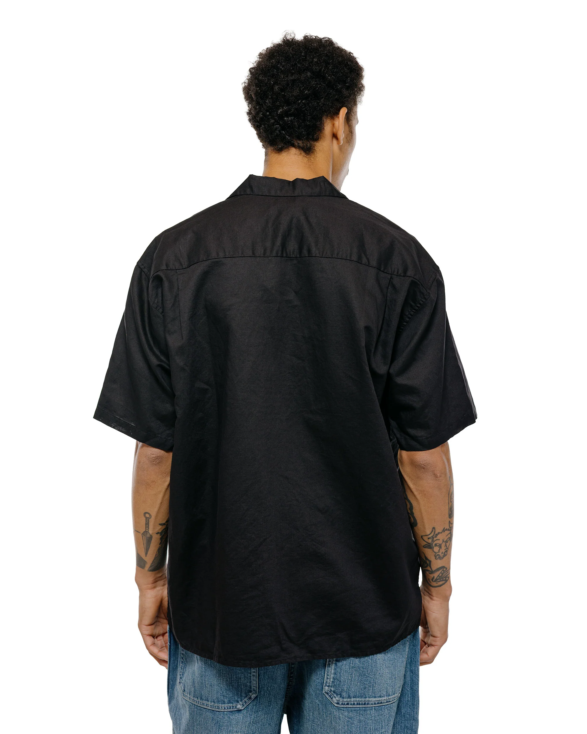 CIOTA Open Collar Short Sleeve Shirt Cotton/Linen Black - Image 4