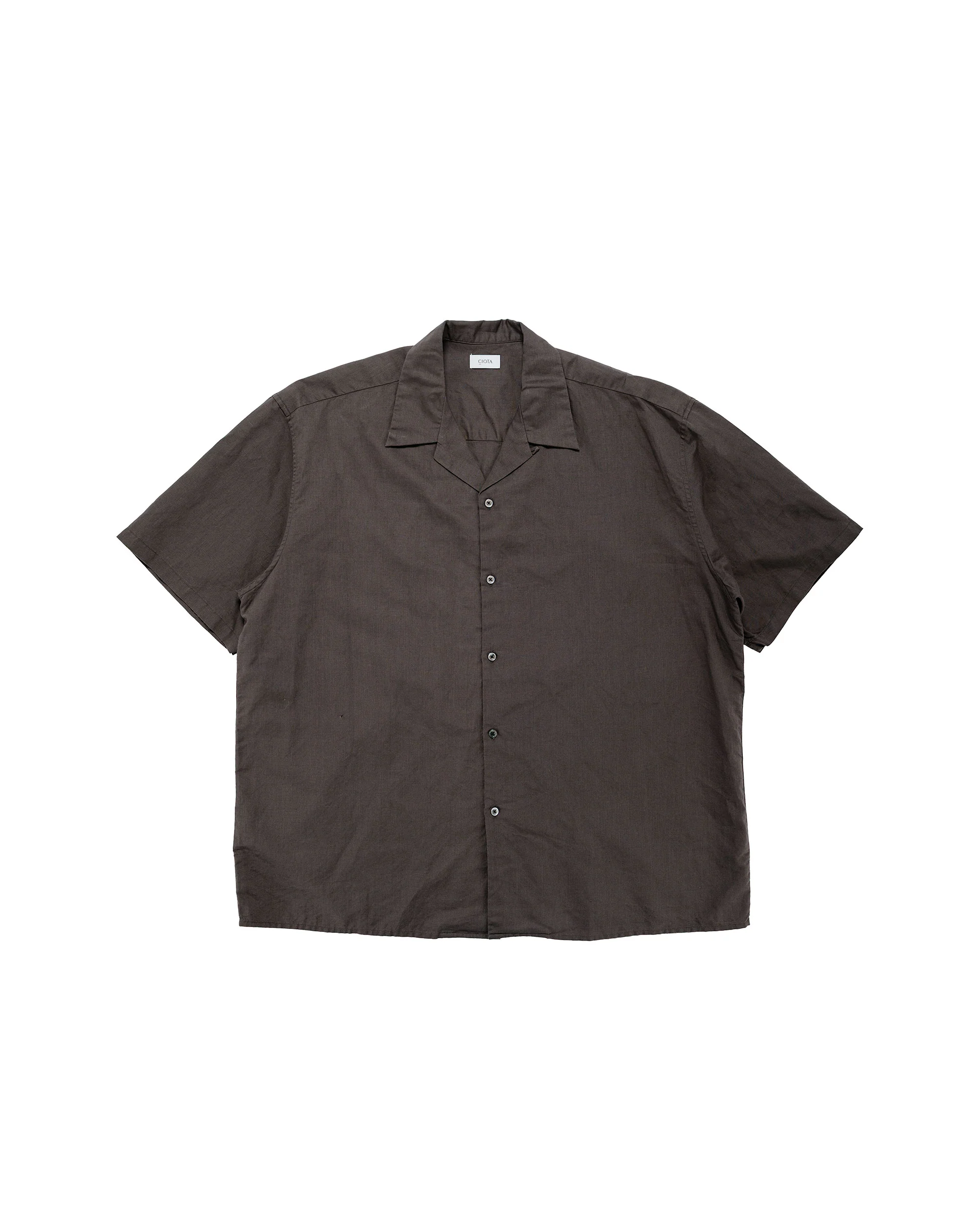 CIOTA Open Collar Short Sleeve Shirt Cotton/Linen Charcoal