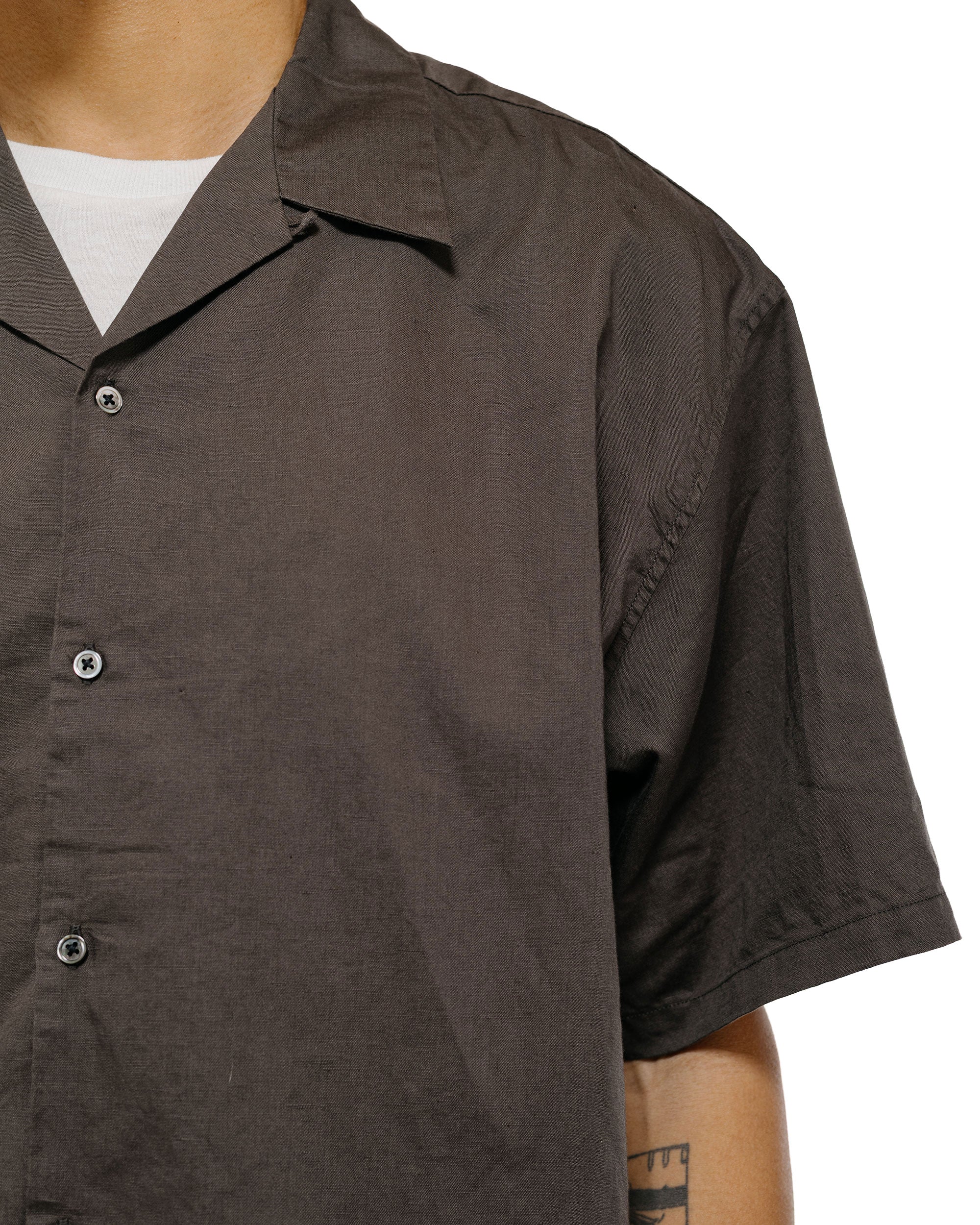 CIOTA Open Collar Short Sleeve Shirt Cotton/Linen Charcoal - Image 3
