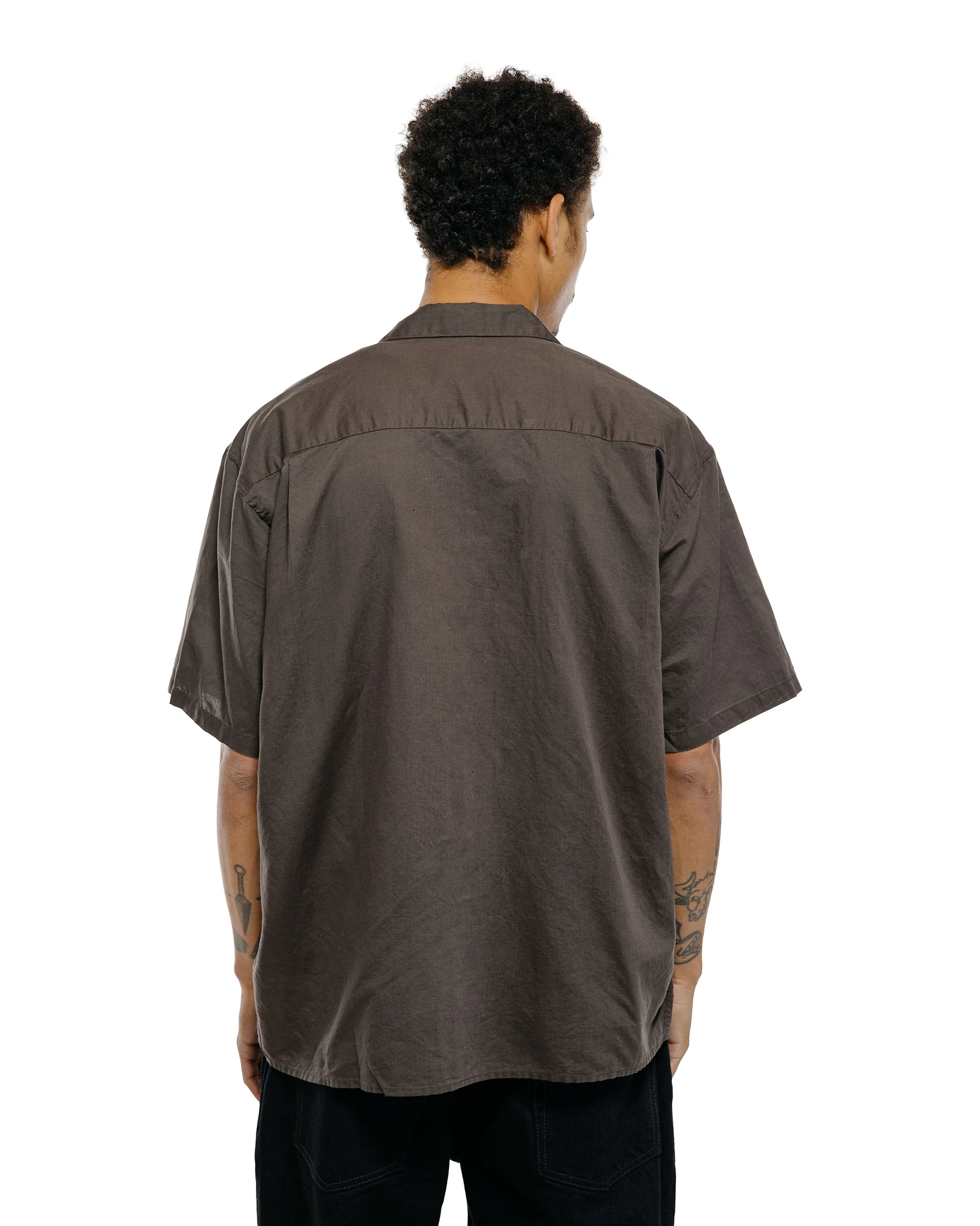 CIOTA Open Collar Short Sleeve Shirt Cotton/Linen Charcoal - Image 4