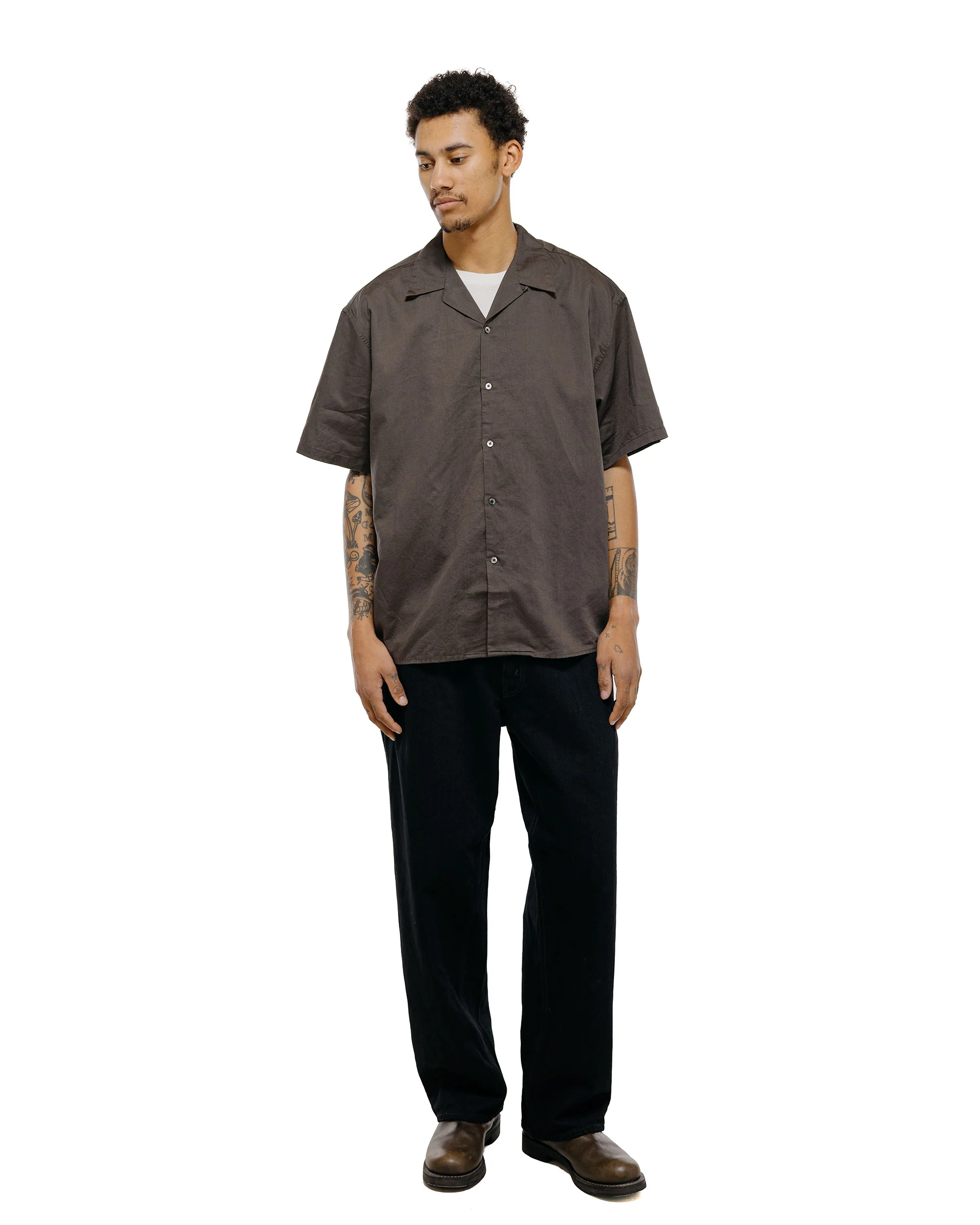 CIOTA Open Collar Short Sleeve Shirt Cotton/Linen Charcoal - Image 5