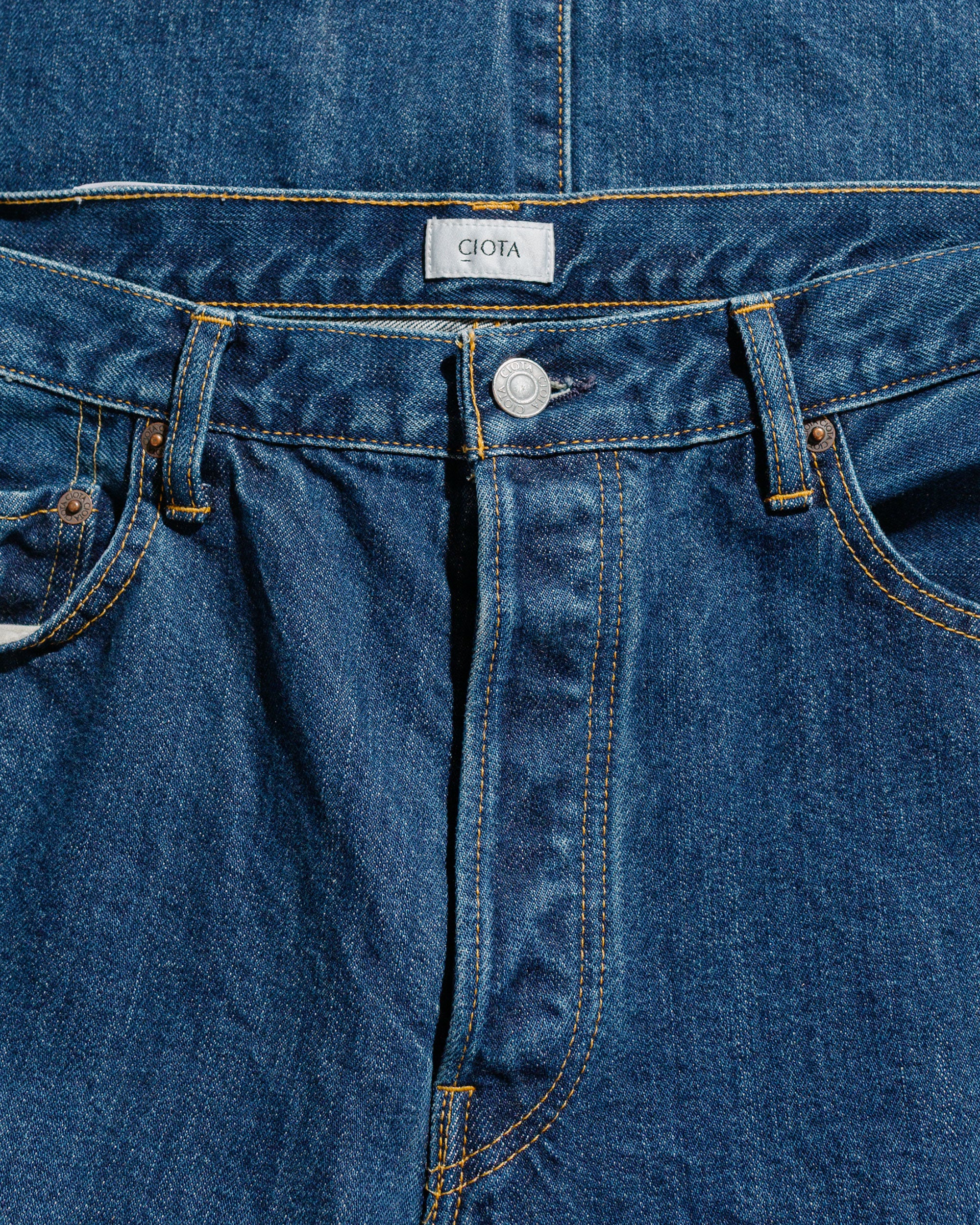 CIOTA Straight 5 Pocket Pants (Real Indigo) Dark Blue Damage - Image 5