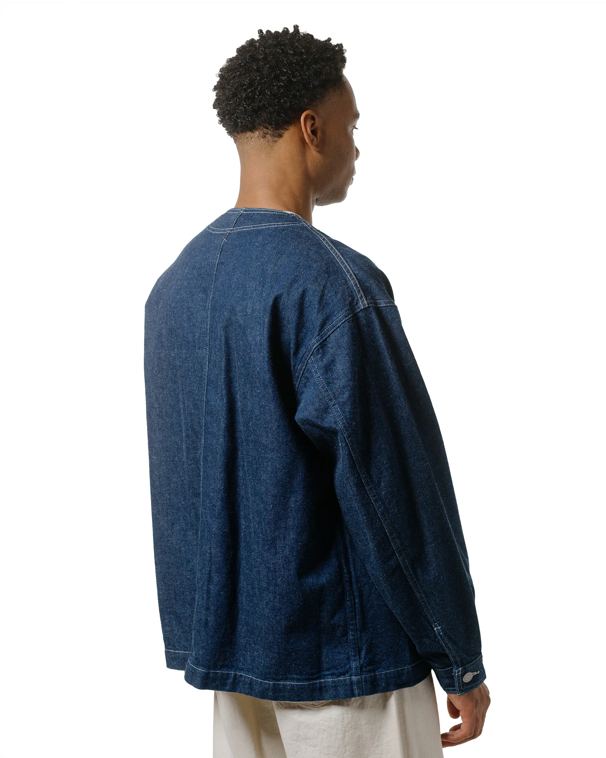 Danton 11oz Denim Collarless Jacket Indigo - Image 3