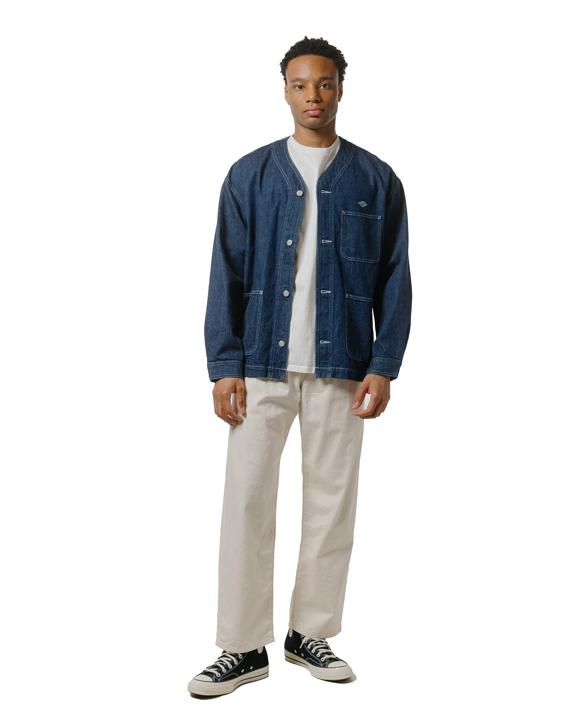 Danton 11oz Denim Collarless Jacket Indigo - Image 4
