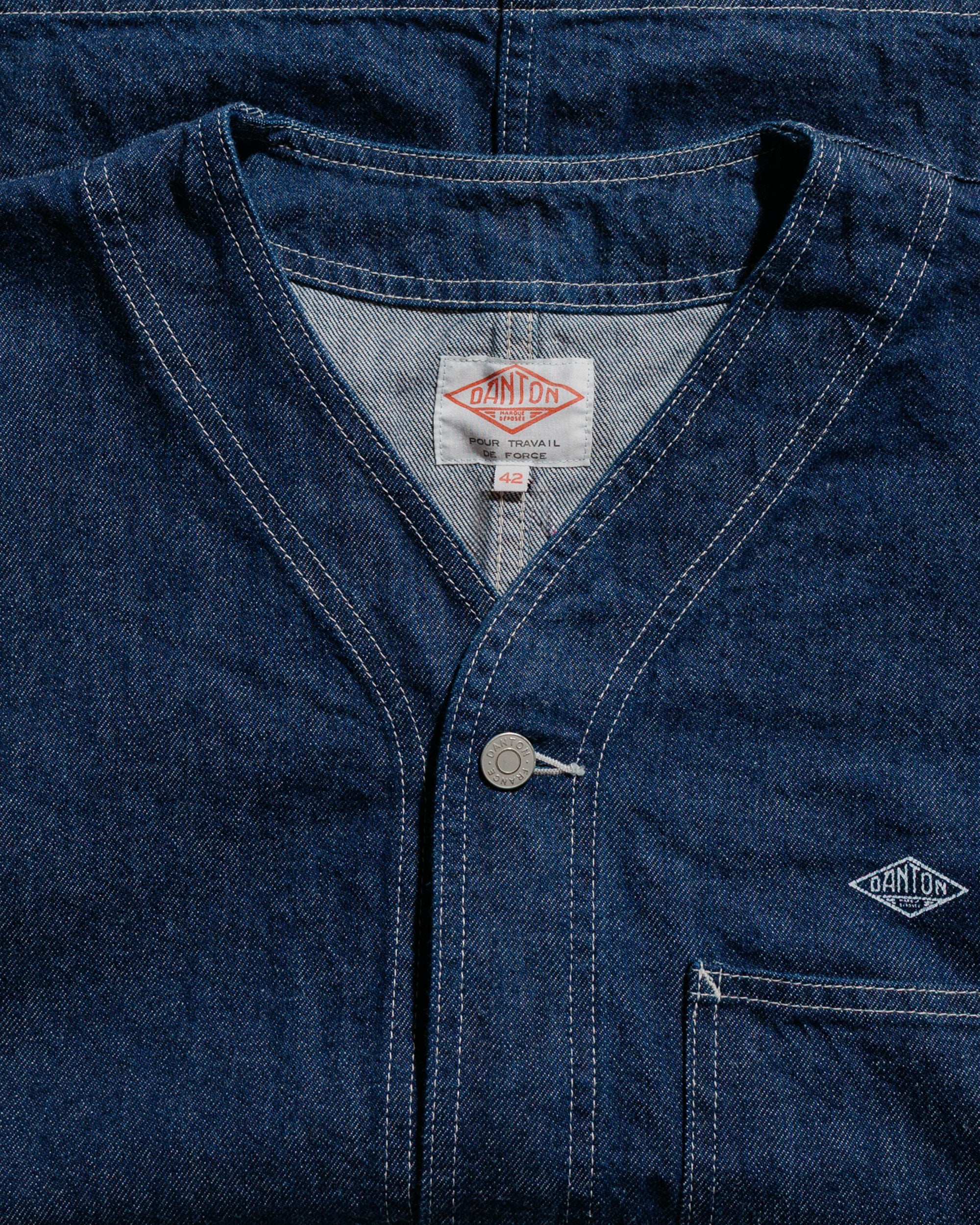 Danton 11oz Denim Collarless Jacket Indigo - Image 5