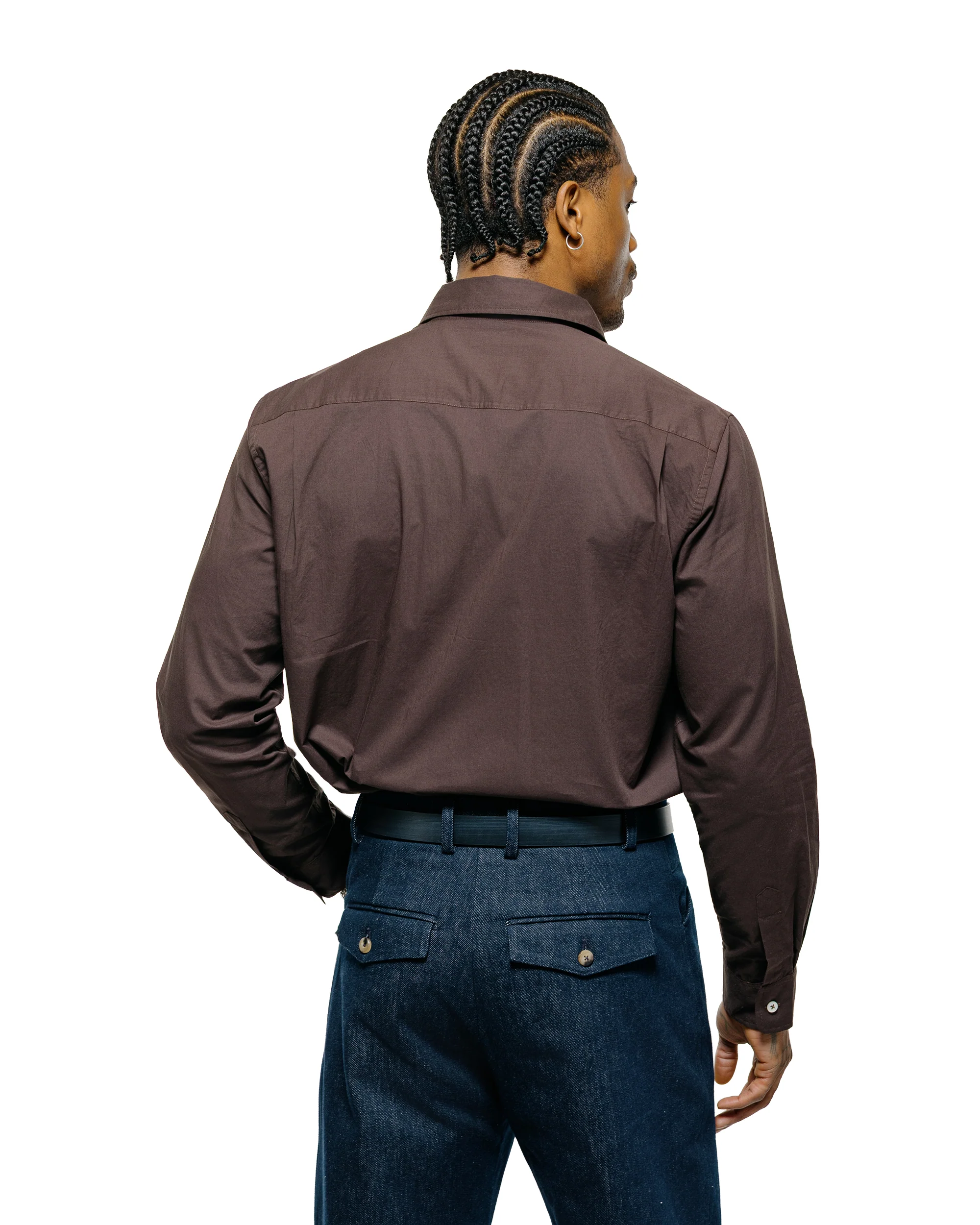 De Bonne Facture Artist Shirt Washed Cotton Voile Dark Brown - Image 3