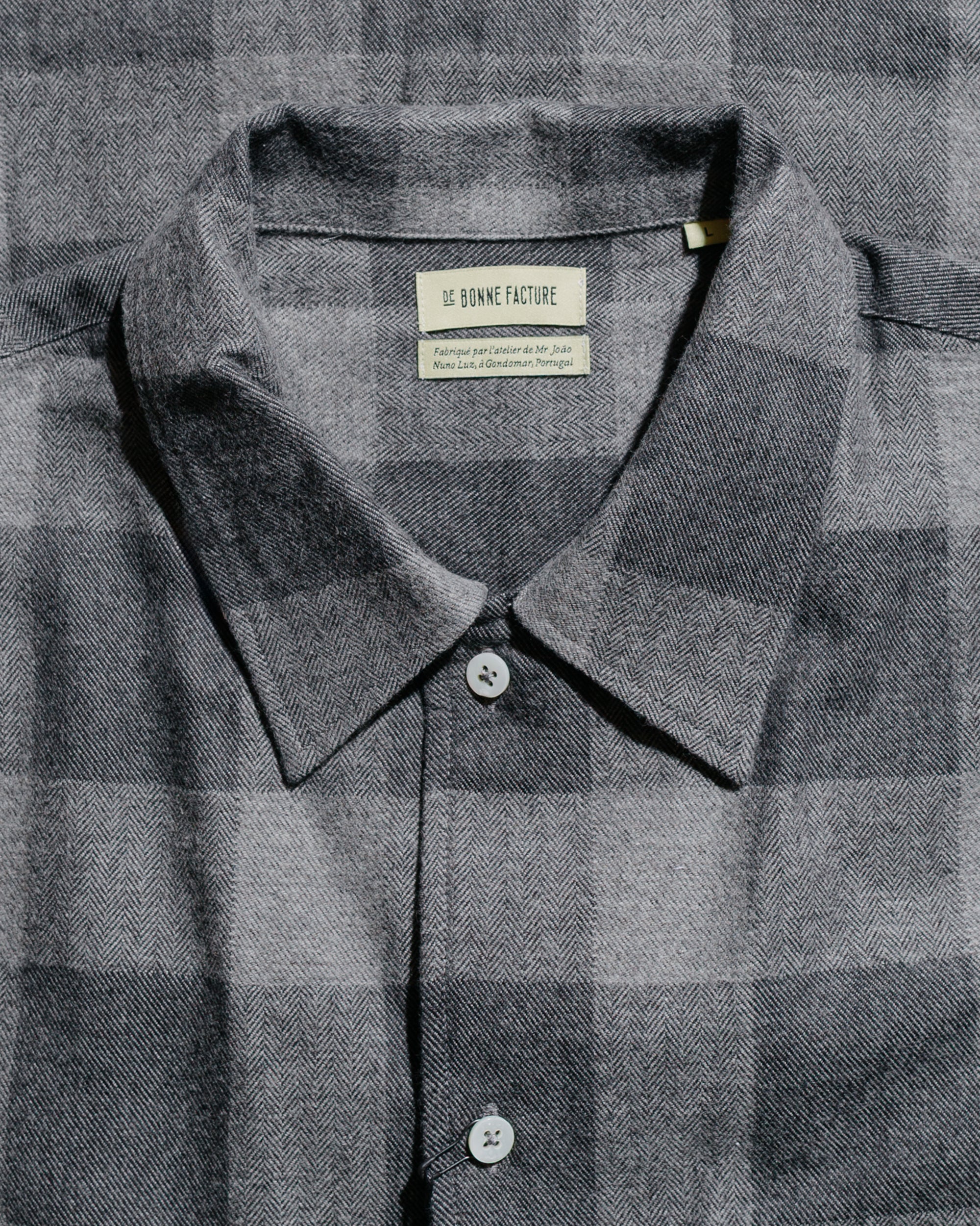 De Bonne Facture Camp Collar Japanese Cotton Grey Tartan - Image 5